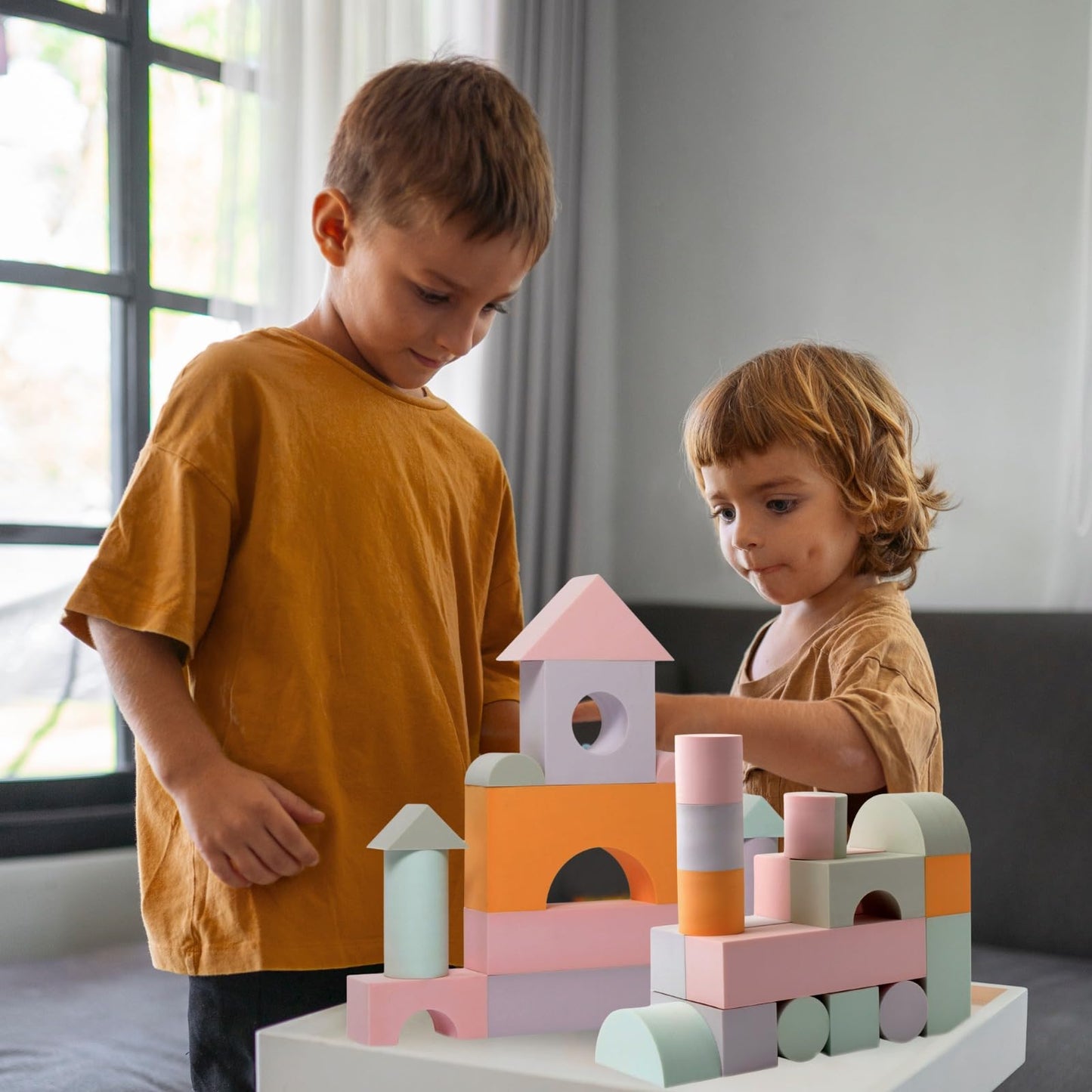 Set of 34 Large Foam Blocks for Toddlers - Stacking Soft Blocks for Kids with Shapes & Colors Learning - Construction Building Preschool Toys - Soft Toy for Daycare Toddlers 3-5 & Above