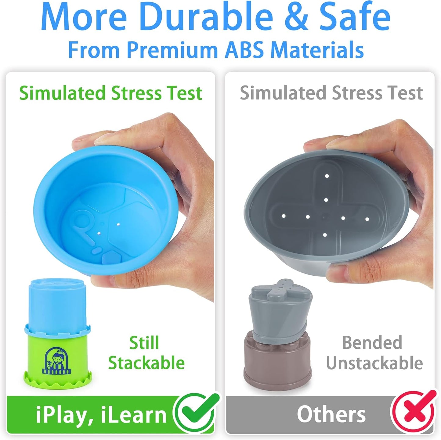 iPlay, iLearn Baby Stacking Toys, Toddler Nesting Stack Cups, Infant Stackable Block, Kids Sorting Game W/Shape Sorter for Sand Bath, Birthday Gift for 12 18 24 Month 1 2 3 Year Old Boys Girls
