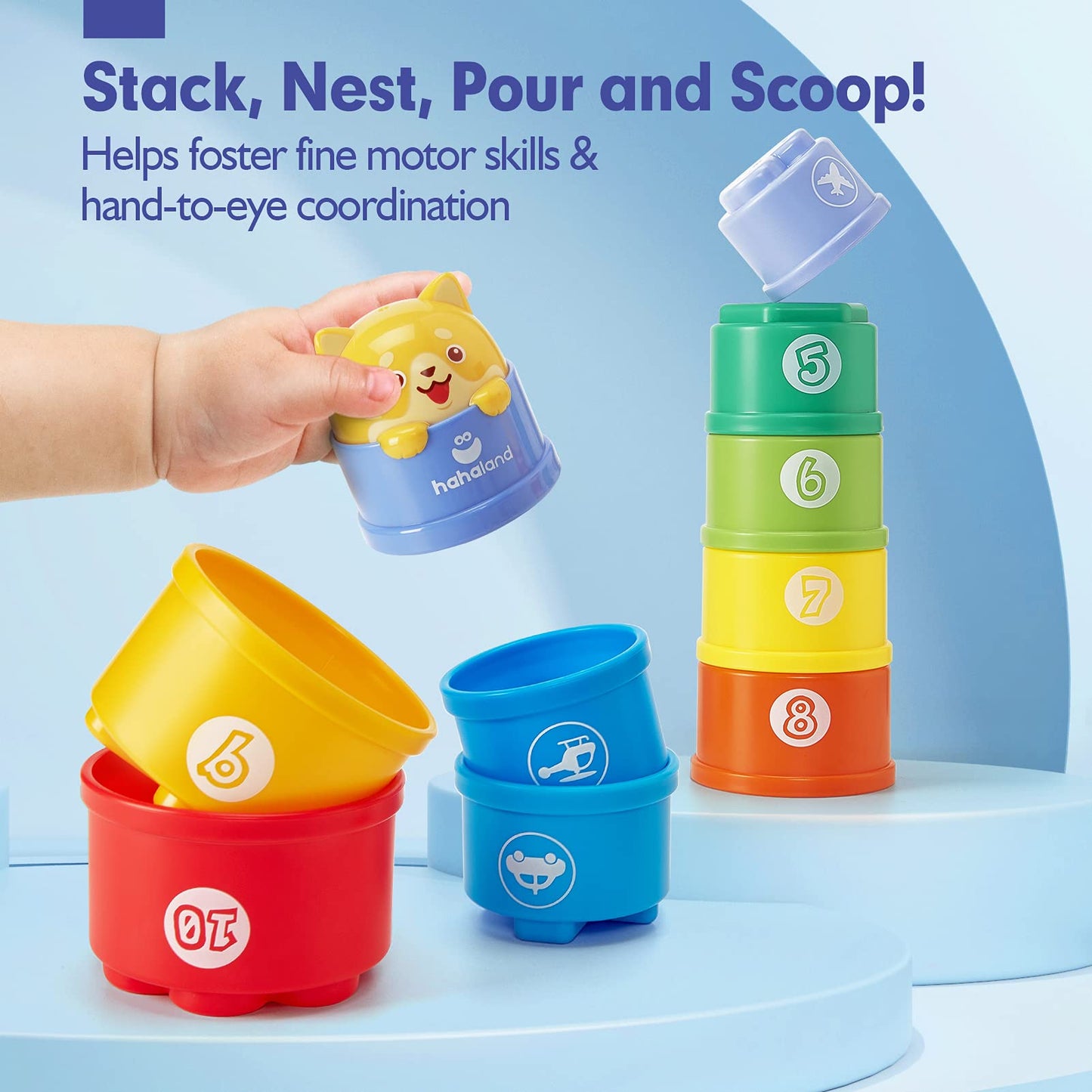 hahaland Stacking Toys for Toddlers 1-3 - Stacking Cups - Toddler Toy Age 1-2 Learning Montessori Toys for 1 Year Old Boy Birthday Gift Baby Stacking Cups 12-18 Months