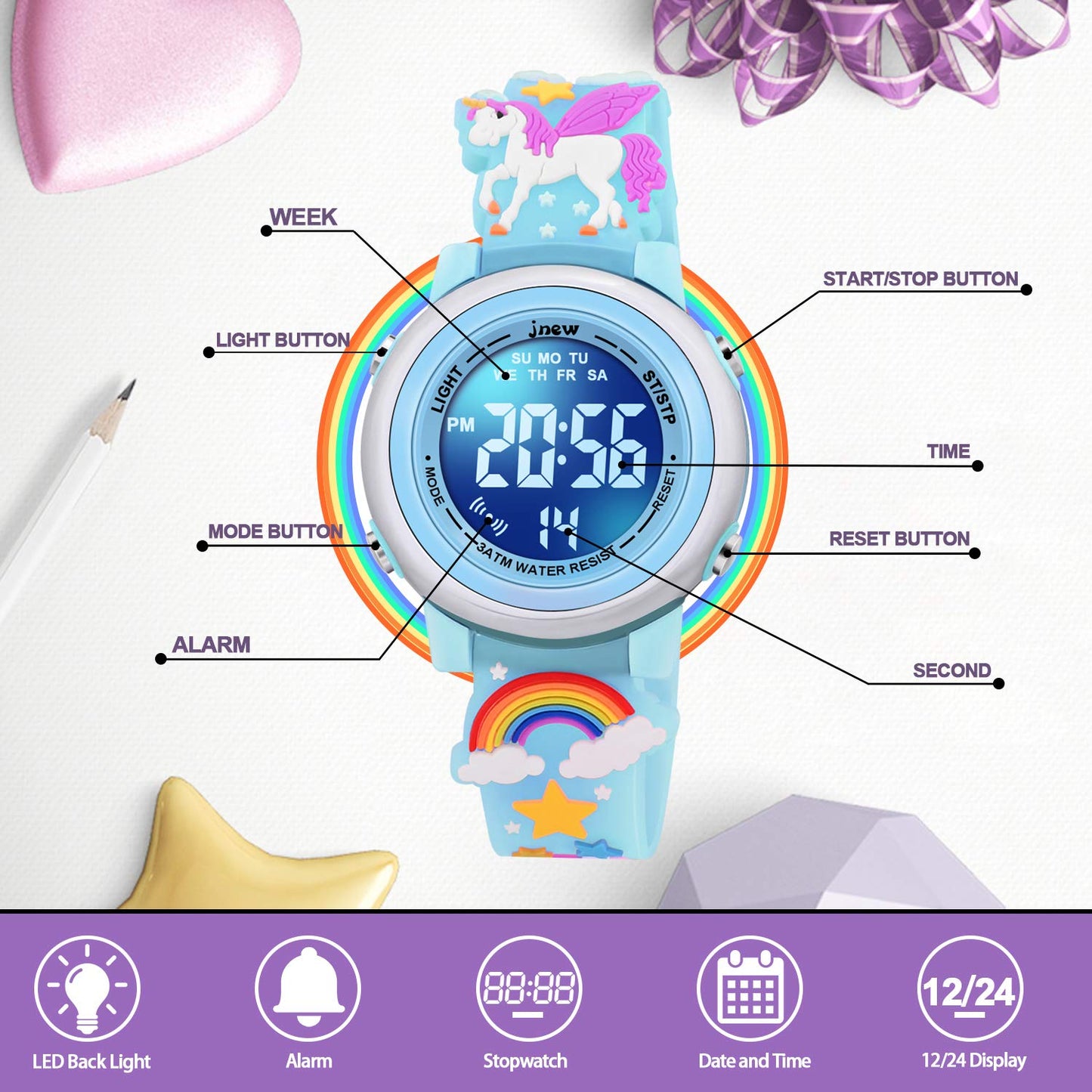 3D Cartoon Waterproof Watches for Girls