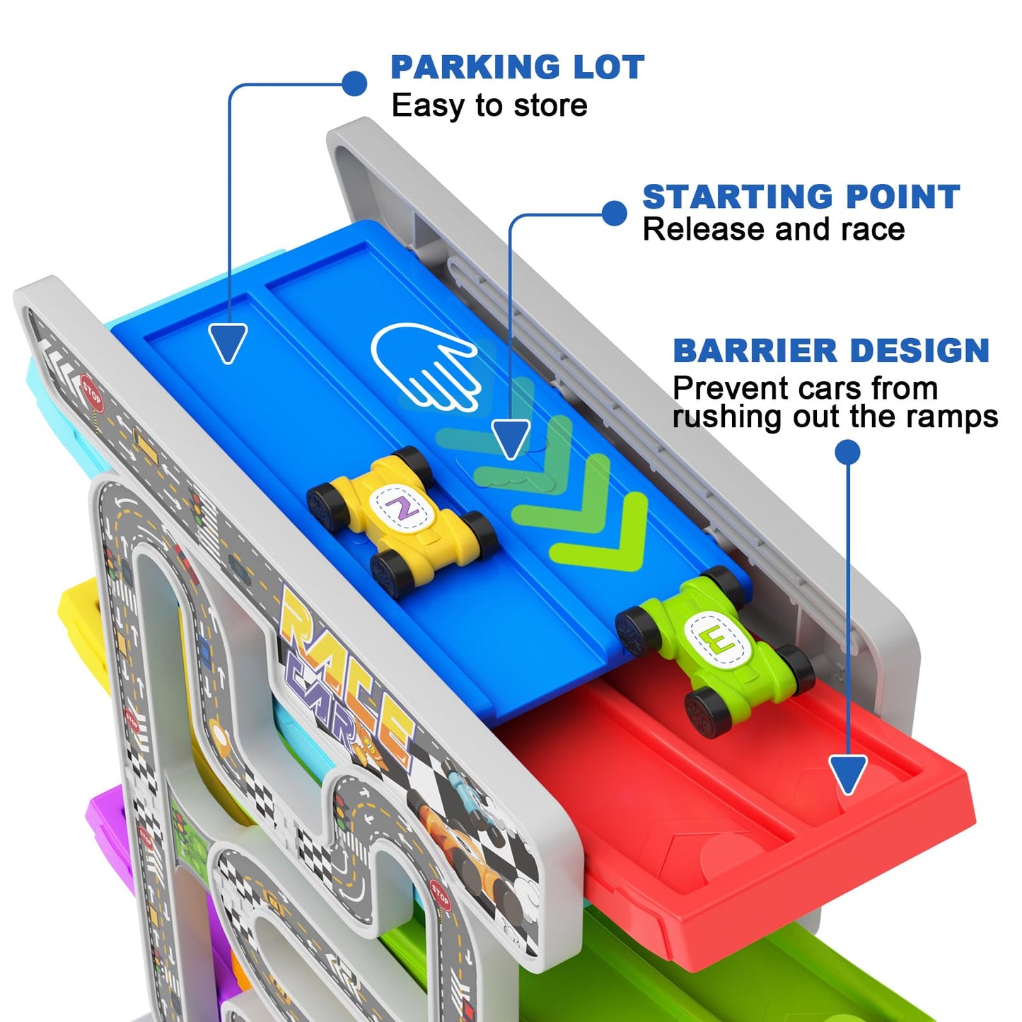 Car Ramp Toys with 6 Cars & Race Tracks
