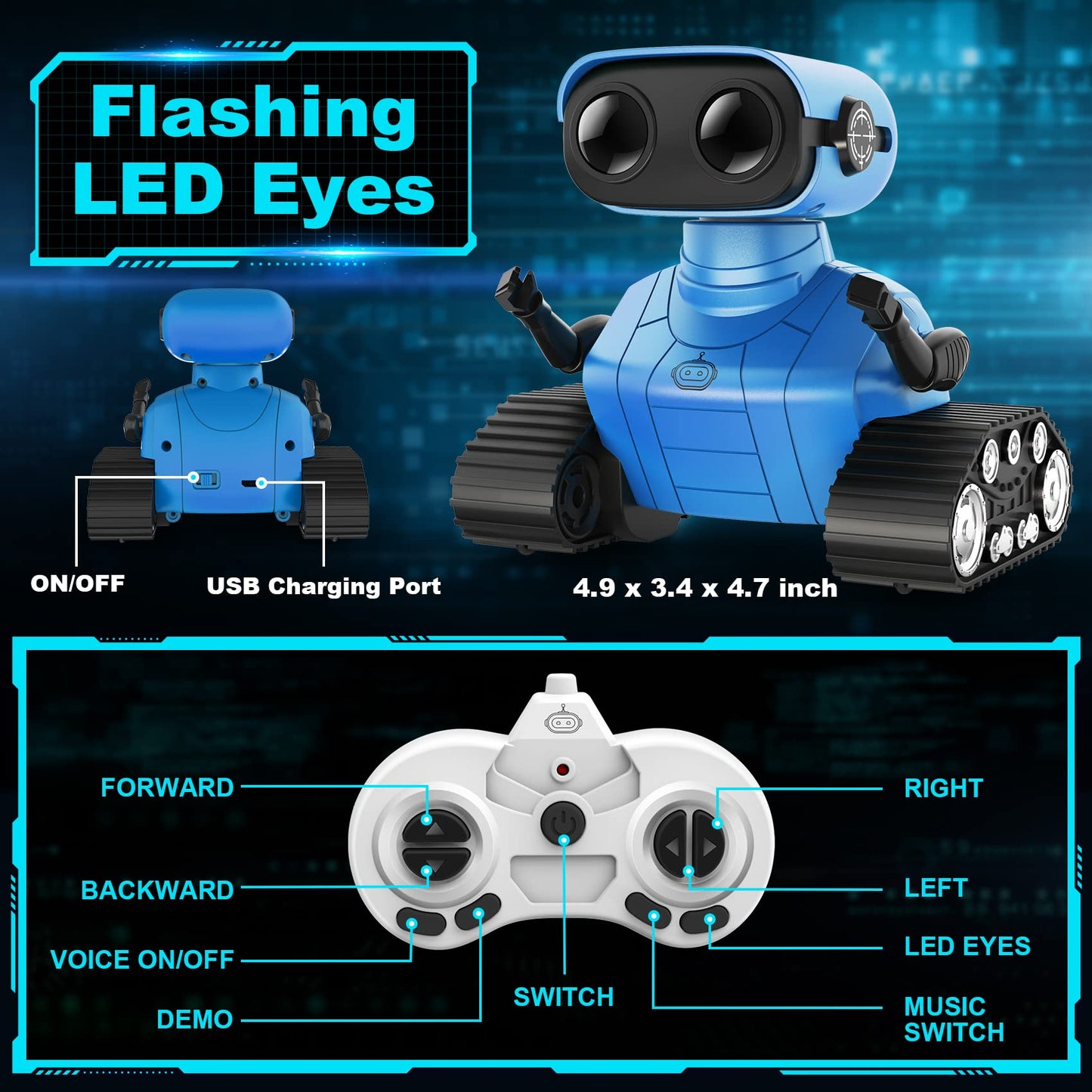 Hamourd Robot Toys for Boys Girls, Emo Robot with Walkie-Talkie Function, Gesture Sensing, Flexible Head & Arms, Programming Motion, Dance Moves, Music, Multi-Mode LED Eye, Toys for Ages