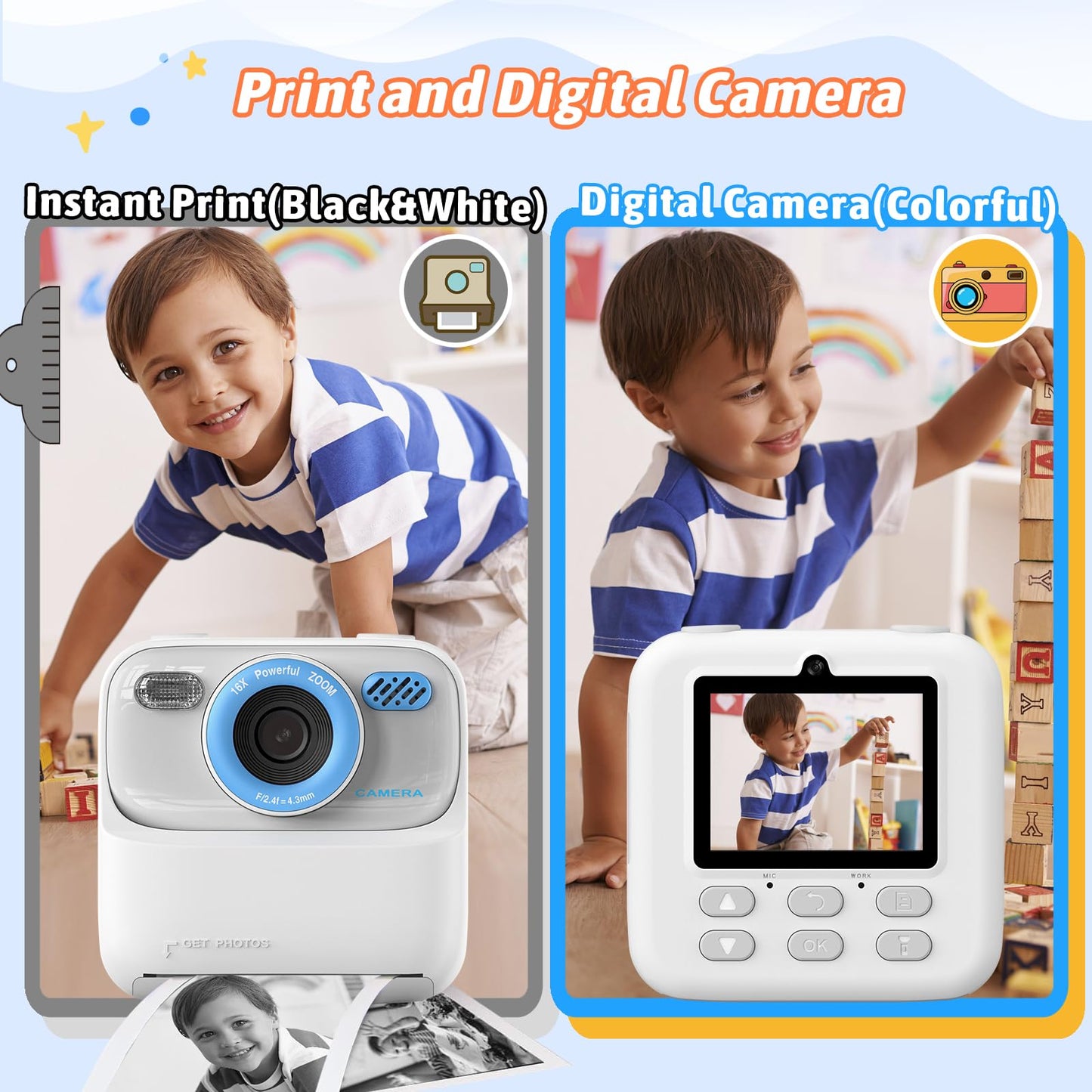 Upgrade Kids Camera Instant Print for Boys and Girls