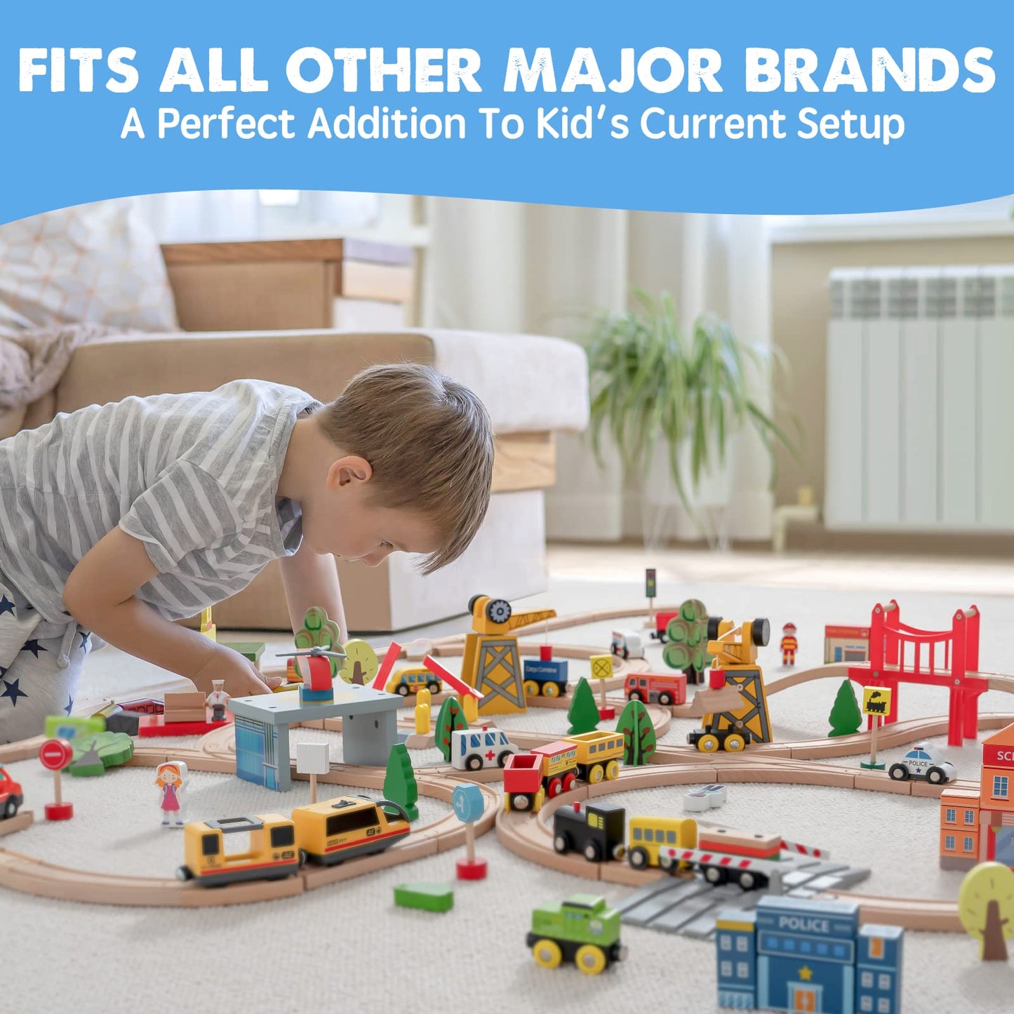 Tiny Land 110PCS Wooden Train Set
