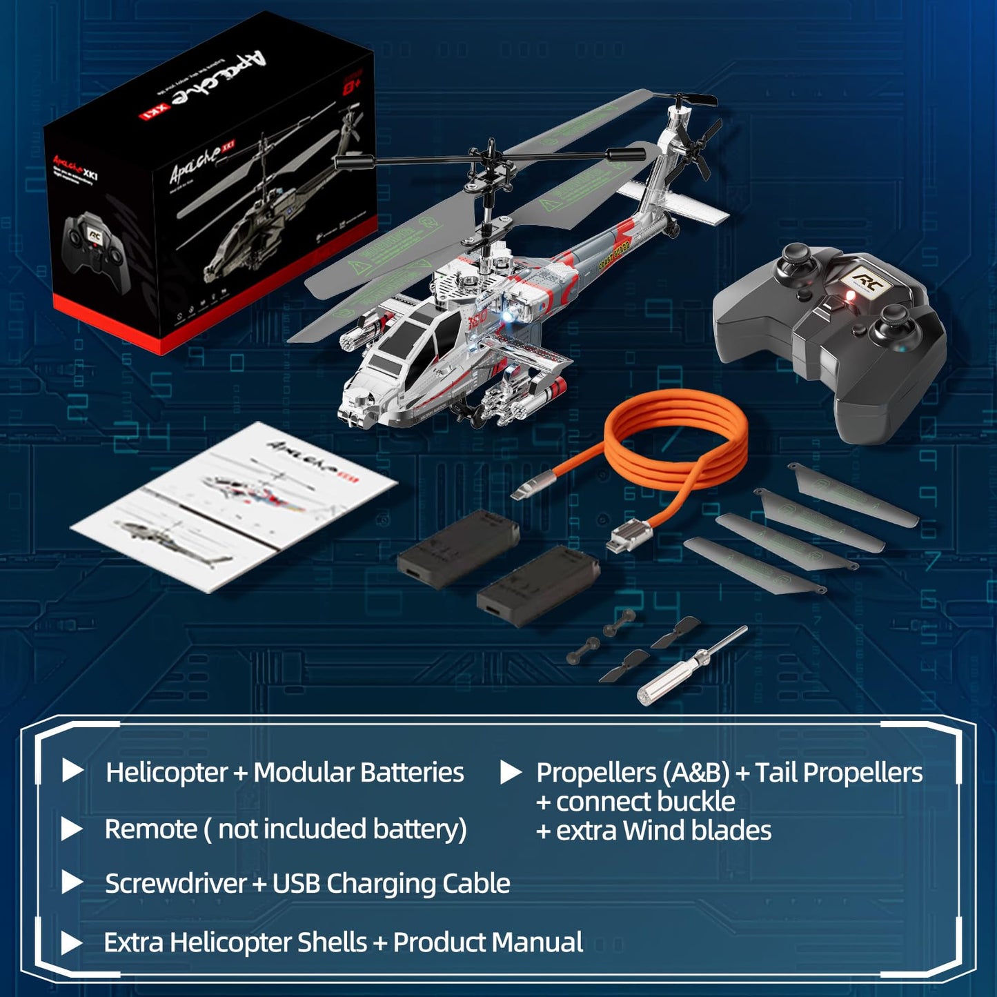Remote Control Military Flying Helicopter Toy 2.4GHz, 3.5 Channels, Gyro & LED Light, Altitude Hold, RC Helicopters for Kids Adults Beginner (Silvery)