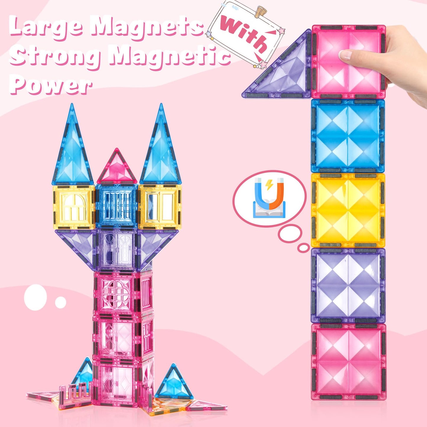 102PCS Ice Castle Magnetic Tiles, 3D Building Blocks STEM Educational Kids Toys for Pretend Play, 3 4 5 6 7 8 Year Old Birthday Gifts for Boys and Girls, Preschool Learning Toys for Birthday