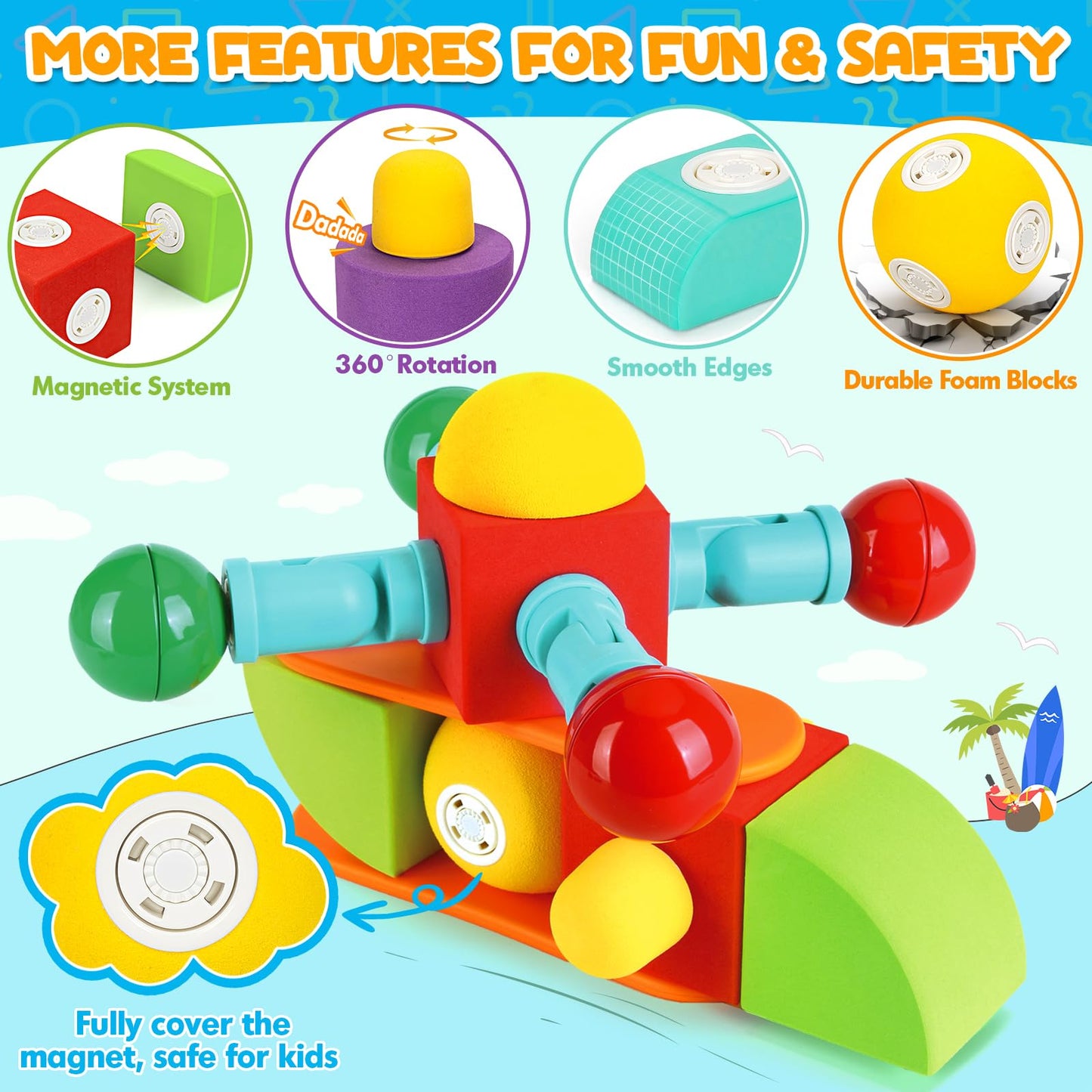 15 PCS Magnetic Foam Blocks for Kids