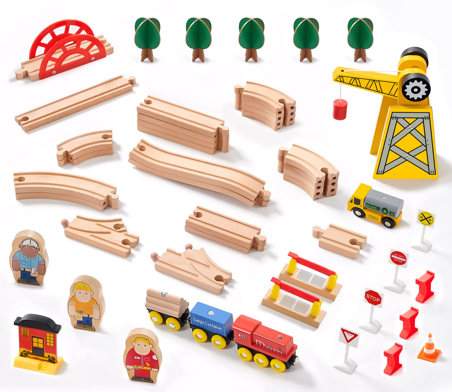 Tiny Land 110PCS Wooden Train Set