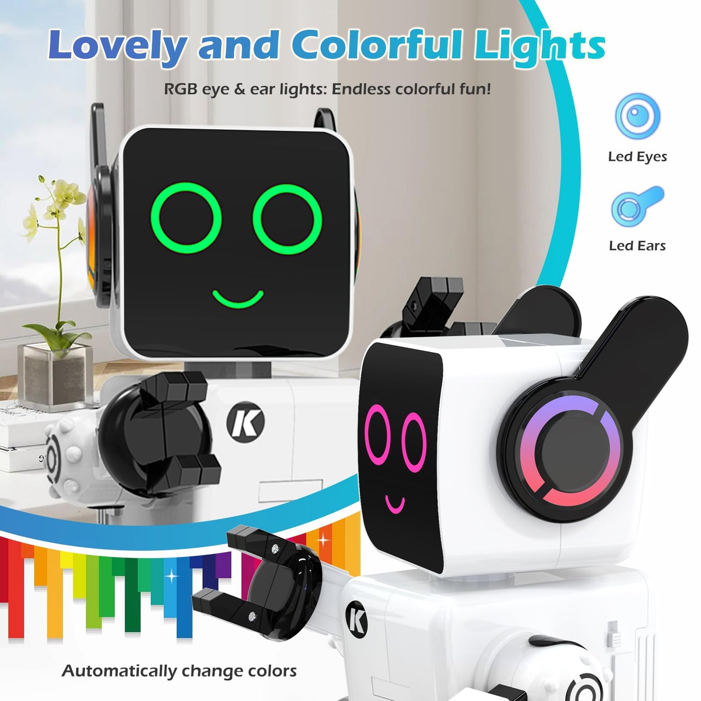 Rechargeable RC Robot Toy for Kids - Interactive Intelligent LED Light, Speaks, Dances, Built-in Coin Bank (White)