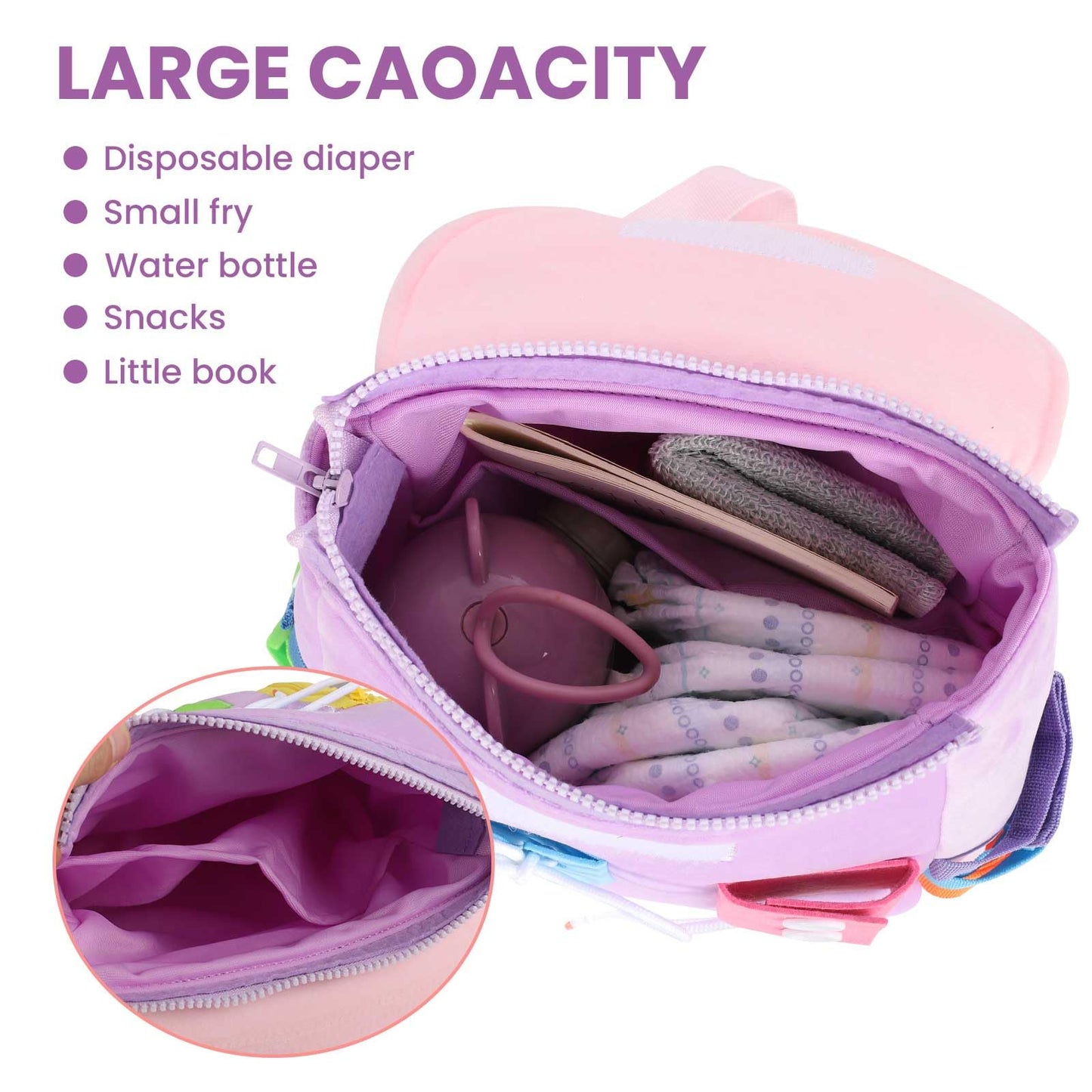 Busy Board - Toddler Backpack with Buckles and Learning Activity Toys - Develop Fine Motor Skills and Basic Life Skills - Learn to Tie Shoes - Children's Travel Toy