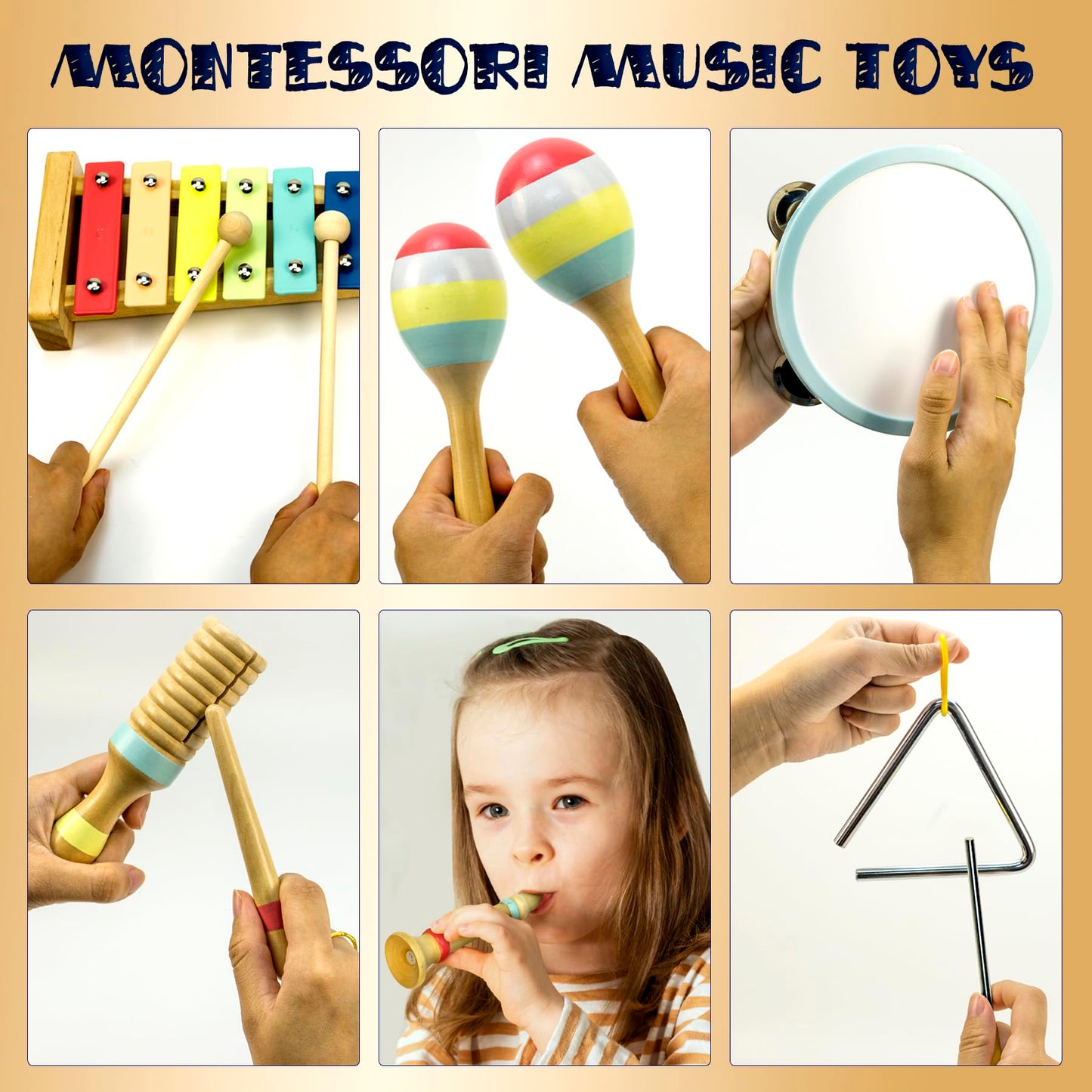 MINIARTIS Toddler Musical Instruments - Montessori Wooden Musical Toys for Toddlers 1-3 | Modern Boho Baby Drum Set with Neutral Colors Percussion Instruments | Kids Preschool Educational 3+