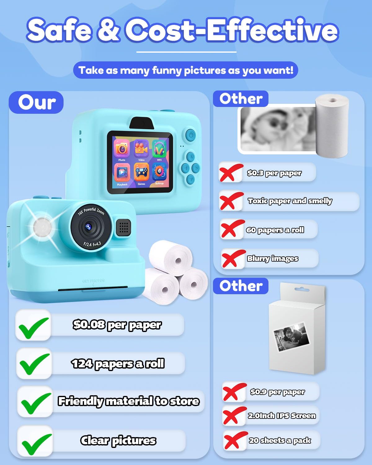 Kids Camera Instant Print,1080P Kids Instant Cameras That Print Photos,Christmas Birthday Gifts for Girls Age 3-12,Portable Toy for 3 4 5 6 7 8 9 10 Year Old Girls Boys Pink
