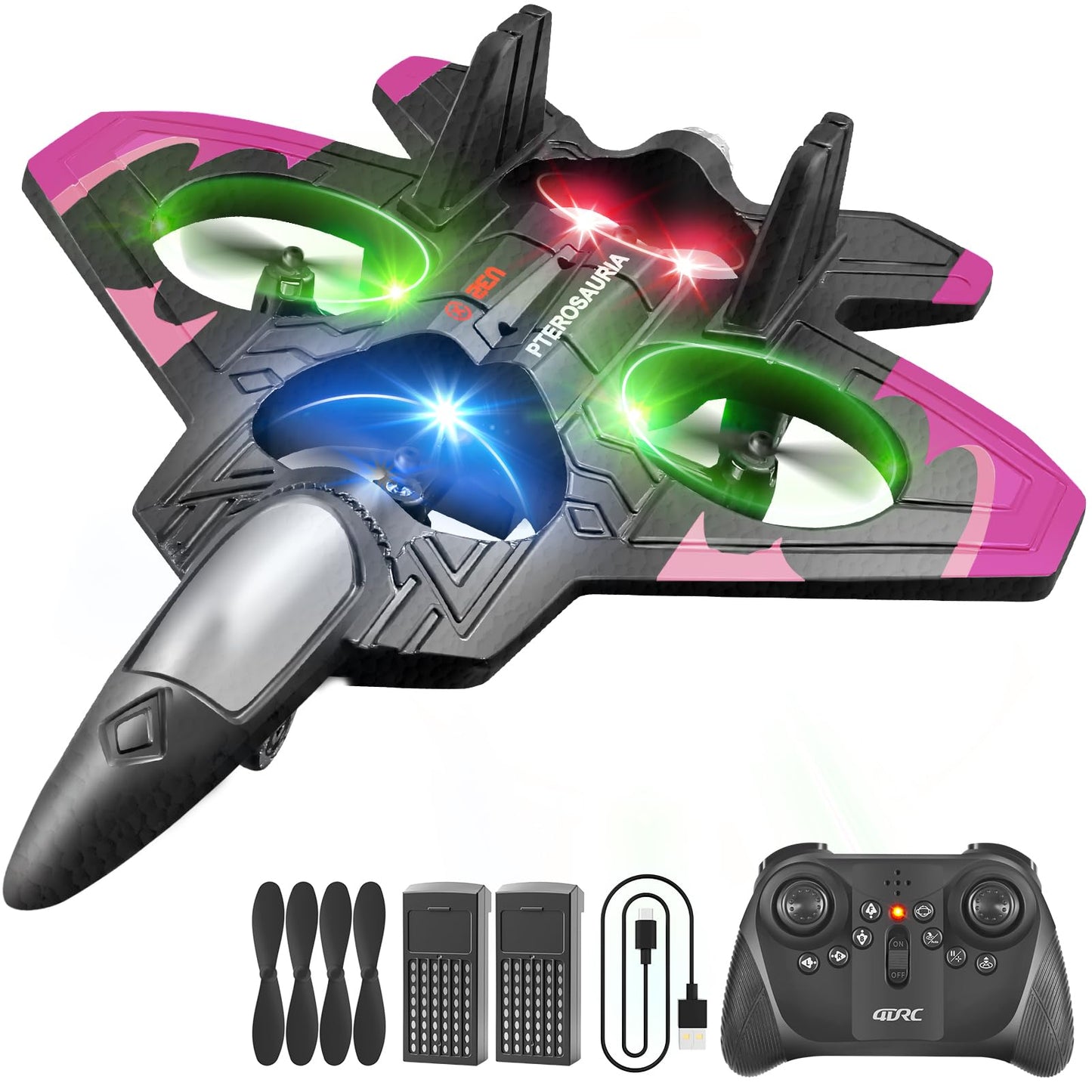 4DRC V32 Foam Remote Control Airplanes RC Planes for Kids Adults 8-16, RC Airplane Fighter Jet with Light, 360° Flip Fighter Jet Toys, Stunt Roll, Airplane Toy Gifts for Kids Boys
