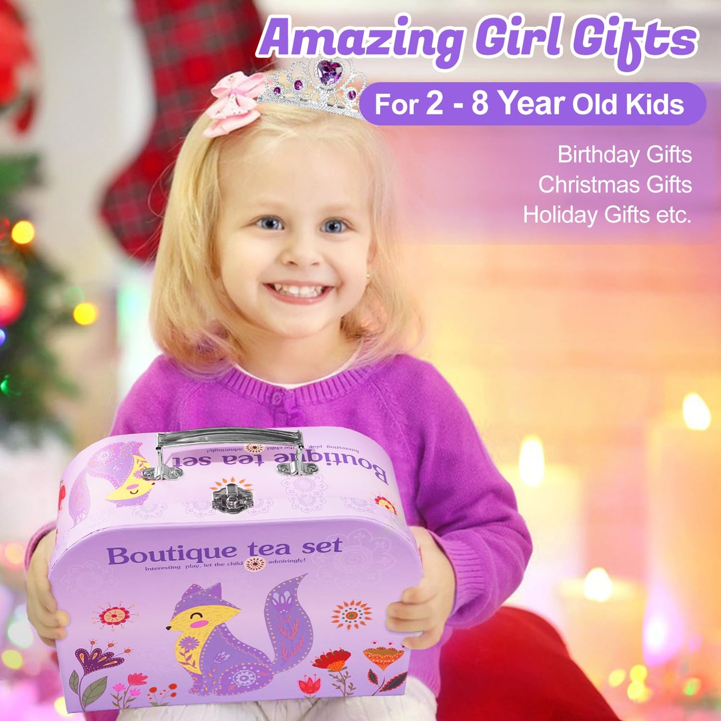 Tea Party Set for Little Girls, 49PCS Princess Tea Time Toys Including Tea Set Dessert Carrying Case, Kids Kitchen Pretend Playset, Tea Set for Girls Birthday Toddler Age 3-8, Pink