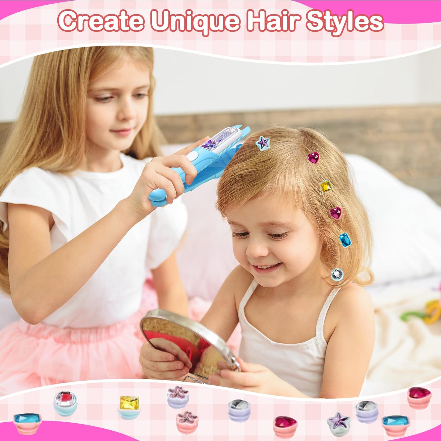 Hair Gem Stamper Kit, Bling Hair Jewels for Girls Toys, Hair Styling Tool with Reusable Shining Diamonds, Birthday Gifts Toys for Girls