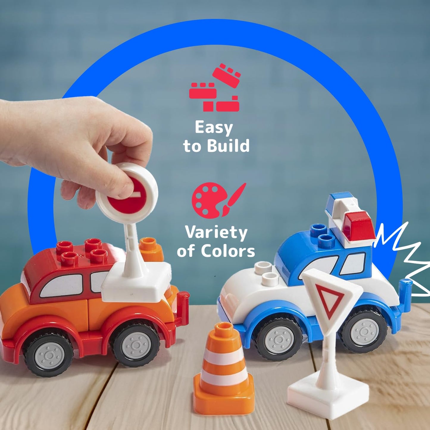 PREXTEX Building Toys for Toddlers - 60-Piece Building Blocks for Toddlers to Build Cars and Trucks - Easy-Grip, Child-Safe Design for 3 up - Creative STEM Learning and Fine Motor Skill Development
