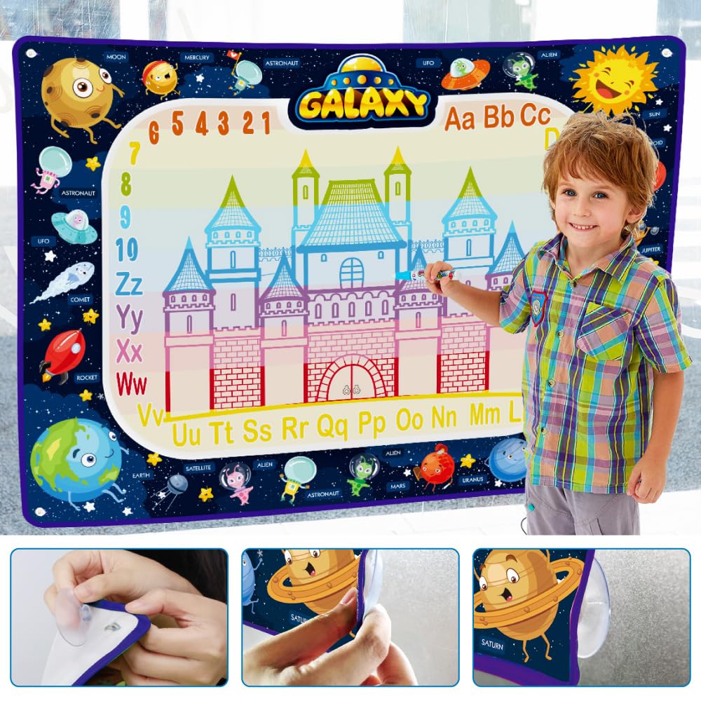 Jasonwell Aqua Water Doodle Mat 31x31 Inches Large Magic Drawing Doodling Mat Coloring Mat Educational Toys Christmas Birthday Gifts for Kids Toddler Boys Girls Age 2 3 4 5 6 7 8 Year Old (Alphabet)