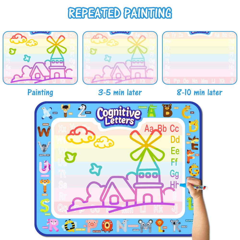 Jasonwell Aqua Water Doodle Mat 31x31 Inches Large Magic Drawing Doodling Mat Coloring Mat Educational Toys Christmas Birthday Gifts for Kids Toddler Boys Girls Age 2 3 4 5 6 7 8 Year Old (Alphabet)