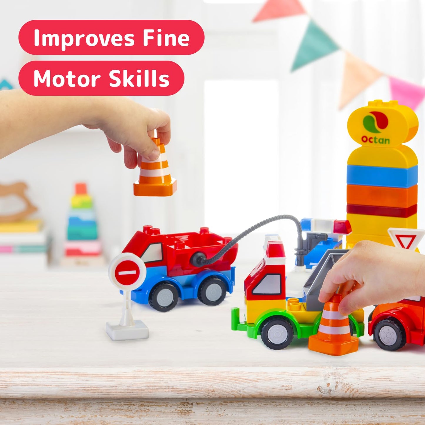 PREXTEX Building Toys for Toddlers - 60-Piece Building Blocks for Toddlers to Build Cars and Trucks - Easy-Grip, Child-Safe Design for 3 up - Creative STEM Learning and Fine Motor Skill Development