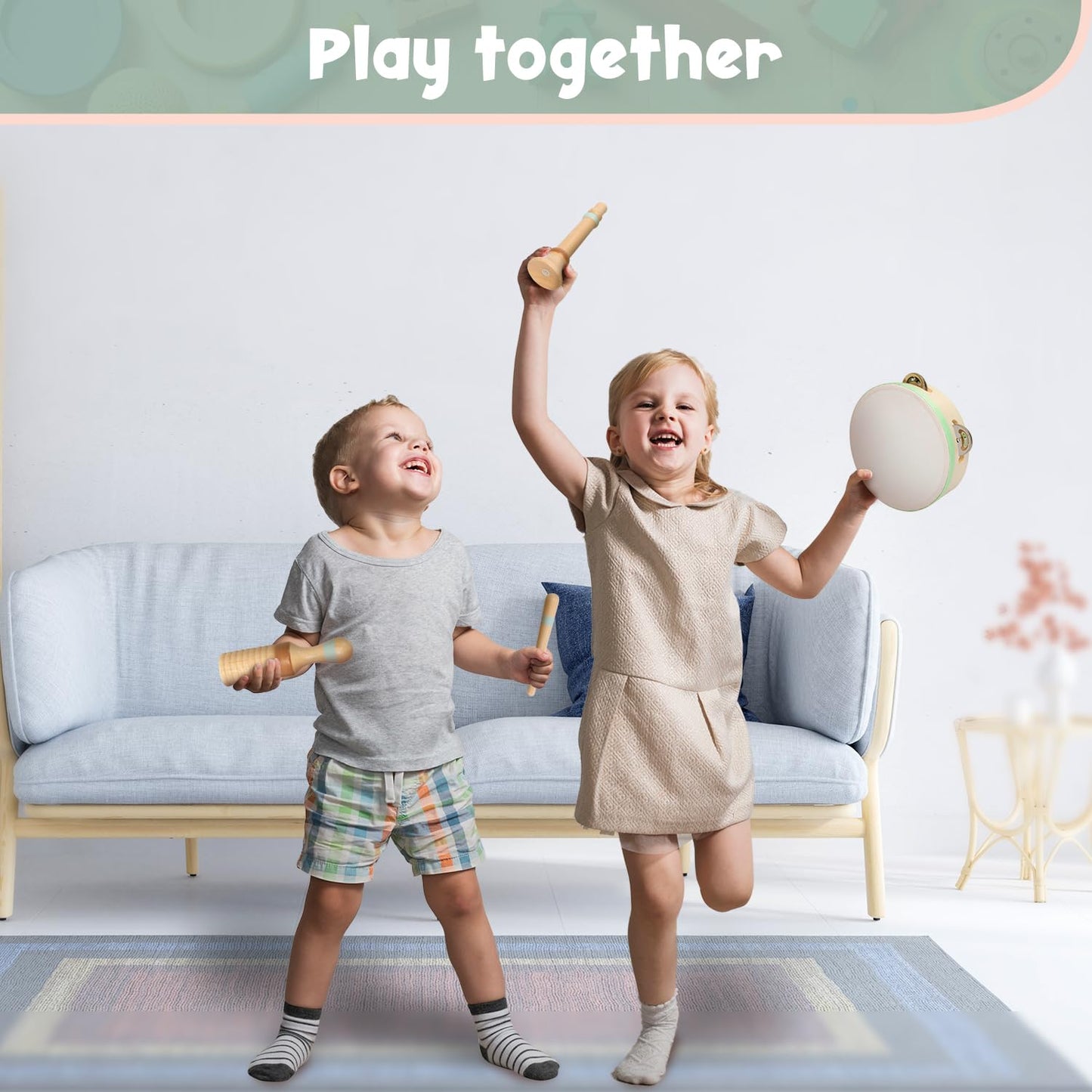 Stoie's Wooden Kids Musical Instruments for 3-9 Years Old, with Drum, Hand Bells, Flute, Maracas, Castanet, Tamburine, for Babies and Toddlers, Durable, Safe, Montessori Educational Toy, Storage Bag