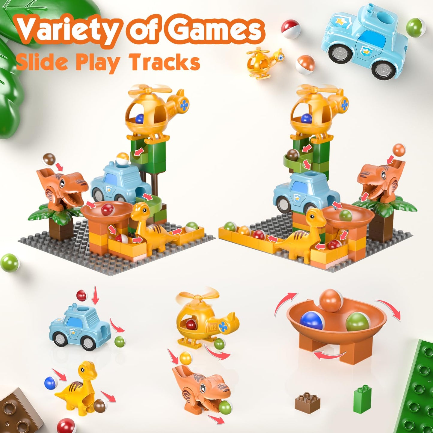 Marble Runs for Kids 4-8,Marble Run for Kids Ages 3-5 with Dinosaur Building Blocks,Dinosaur Toys,STEM Building Toys with 4 Marble Track Compatible with Major Brands