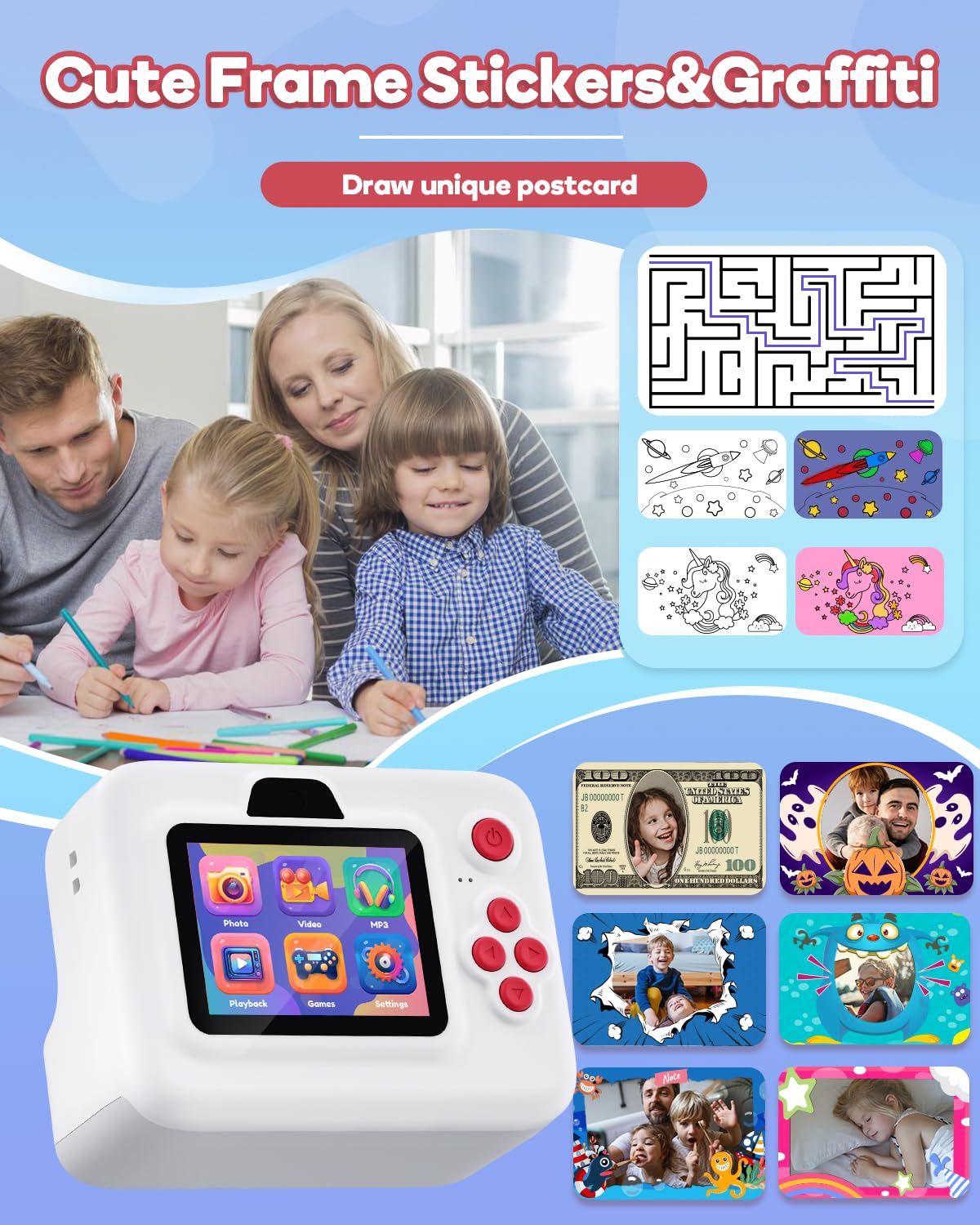 Kids Camera Instant Print,1080P Kids Instant Cameras That Print Photos,Christmas Birthday Gifts for Girls Age 3-12,Portable Toy for 3 4 5 6 7 8 9 10 Year Old Girls Boys Pink