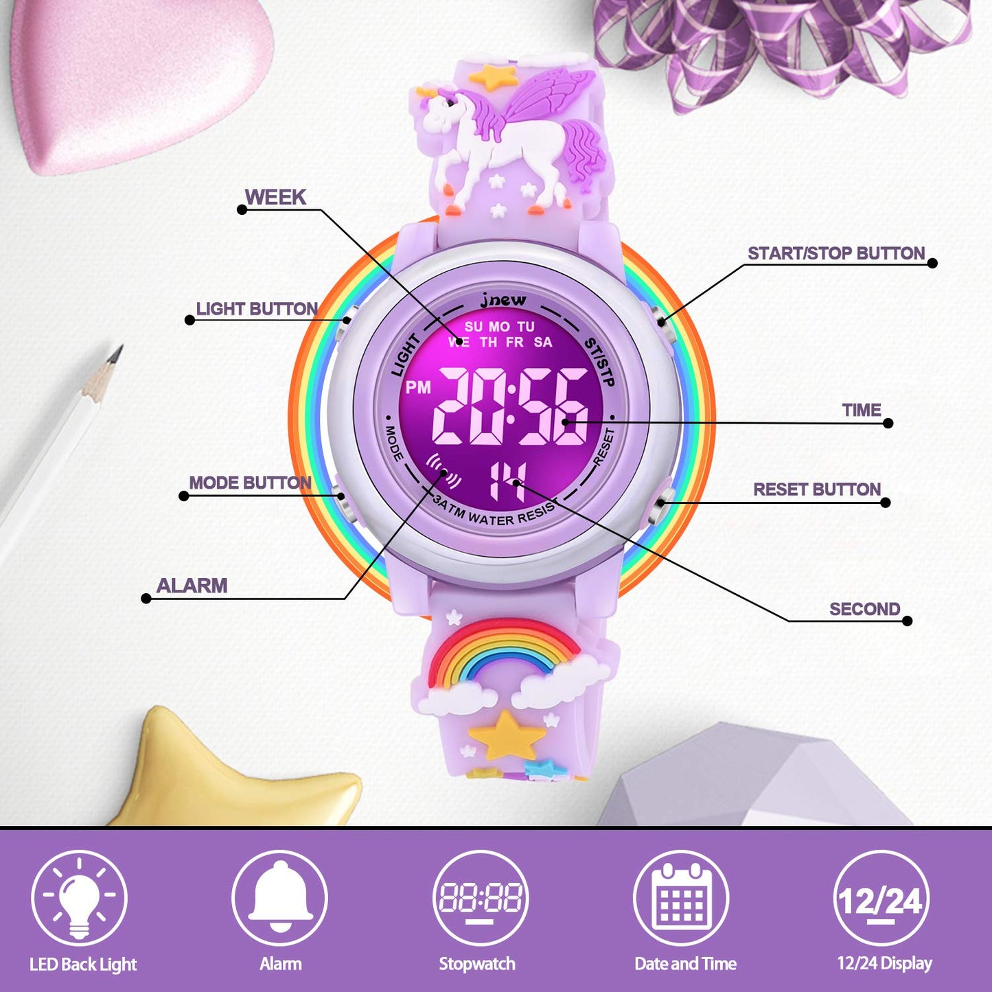 3D Cartoon Waterproof Watches for Girls