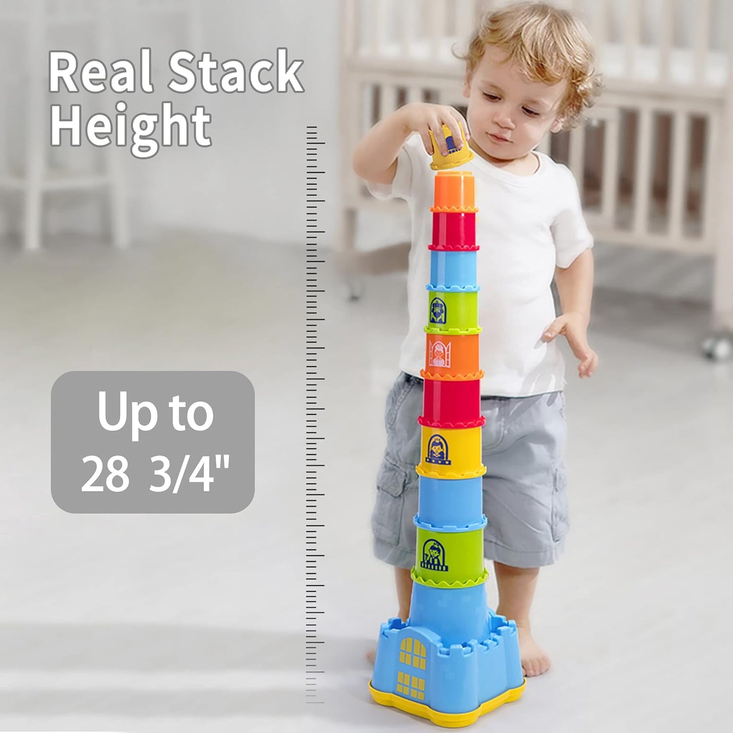 iPlay, iLearn Baby Stacking Toys, Toddler Nesting Stack Cups, Infant Stackable Block, Kids Sorting Game W/Shape Sorter for Sand Bath, Birthday Gift for 12 18 24 Month 1 2 3 Year Old Boys Girls
