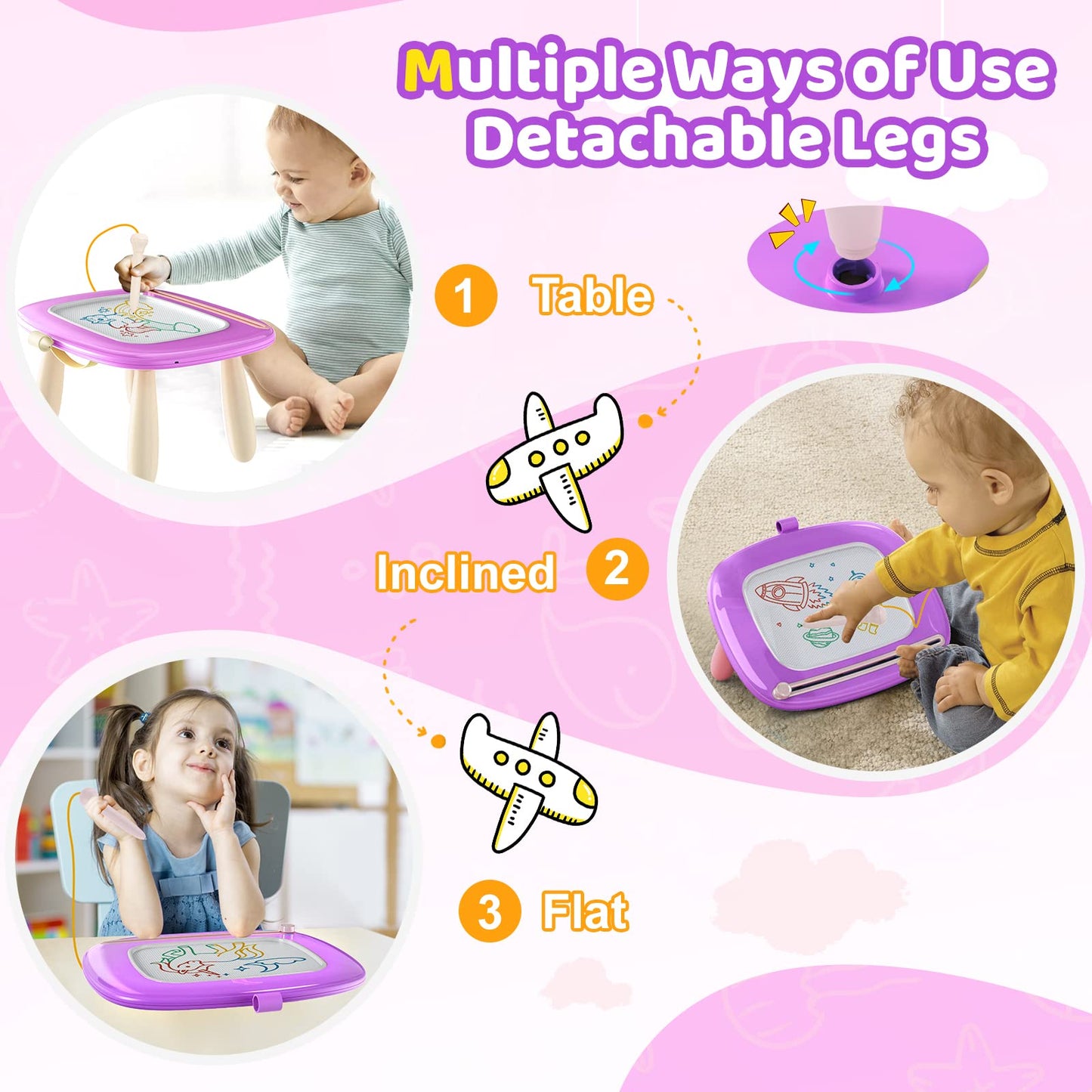 Kikidex Magnetic Drawing Board, Toddler Girl Toys for 1-2 Year Old, Doodle Board Pad Learning and Educational Toys for 1 2 3 Year Old Baby Kids Birthday Gift(Soft Pink)