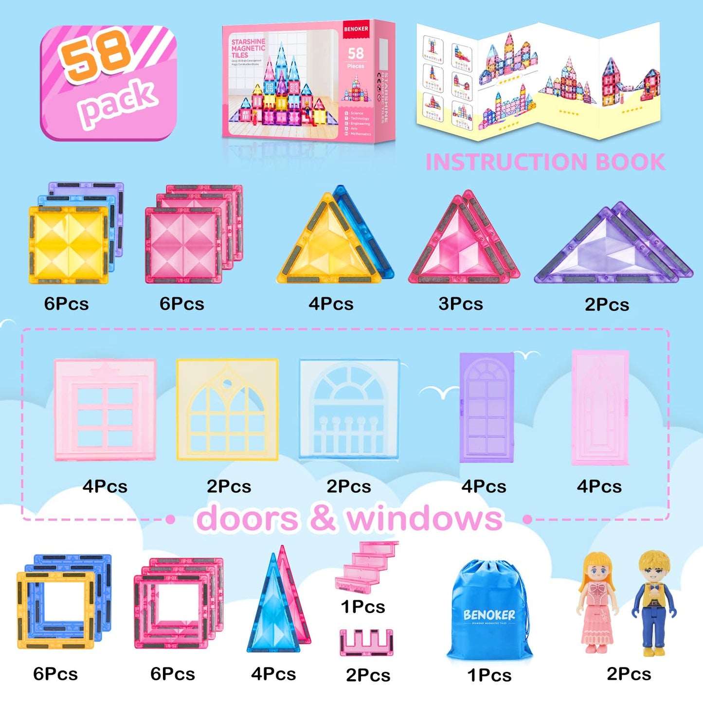 102PCS Ice Castle Magnetic Tiles, 3D Building Blocks STEM Educational Kids Toys for Pretend Play, 3 4 5 6 7 8 Year Old Birthday Gifts for Boys and Girls, Preschool Learning Toys for Birthday