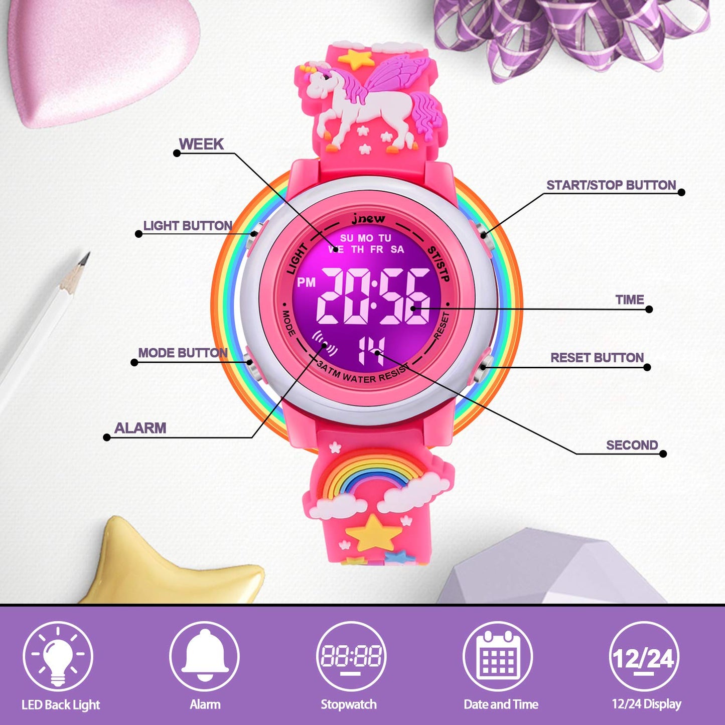 3D Cartoon Waterproof Watches for Girls