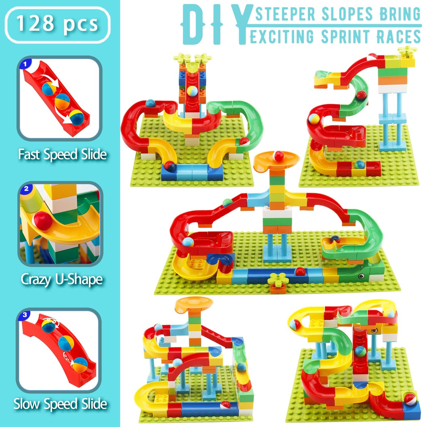 2-in-1 Kids Toys - Marble Run Building Blocks