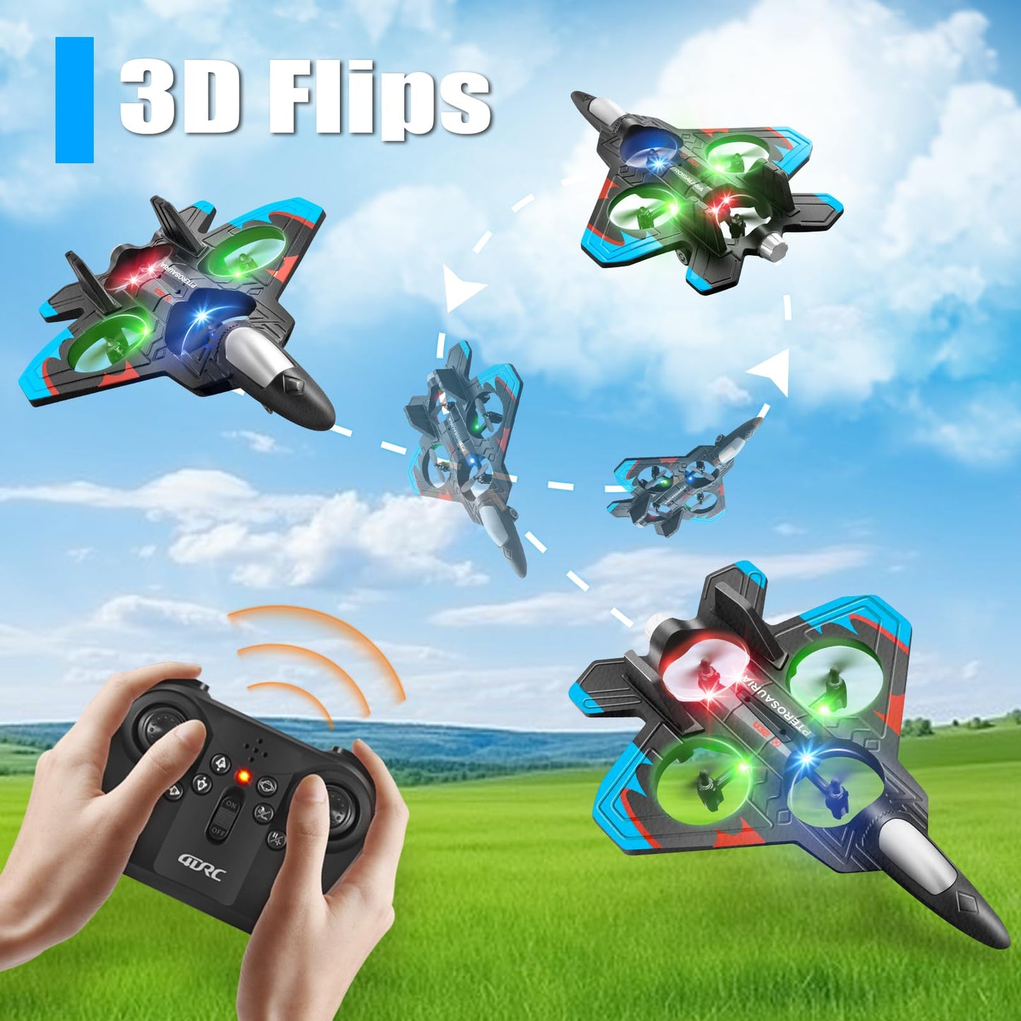 4DRC V32 Foam Remote Control Airplanes RC Planes for Kids Adults 8-16, RC Airplane Fighter Jet with Light, 360° Flip Fighter Jet Toys, Stunt Roll, Airplane Toy Gifts for Kids Boys