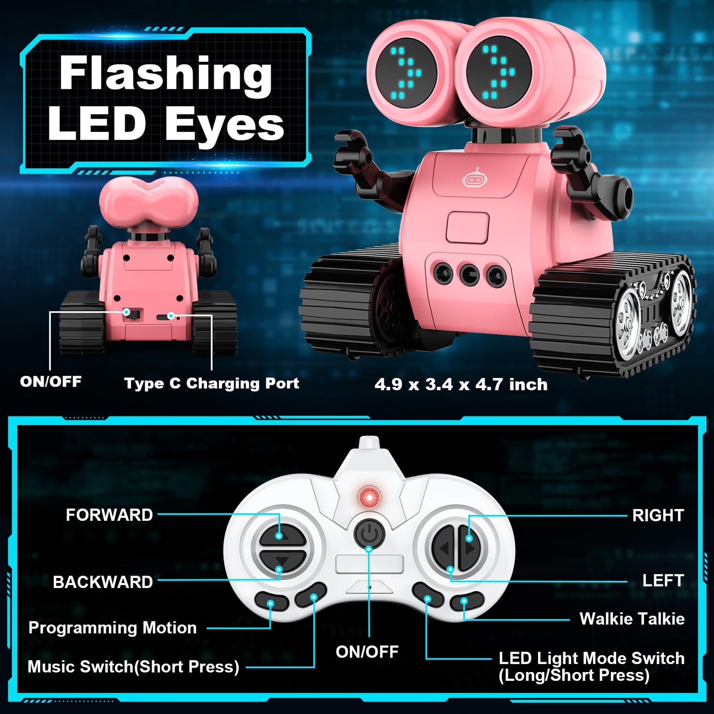 Hamourd Robot Toys for Boys Girls, Emo Robot with Walkie-Talkie Function, Gesture Sensing, Flexible Head & Arms, Programming Motion, Dance Moves, Music, Multi-Mode LED Eye, Toys for Ages
