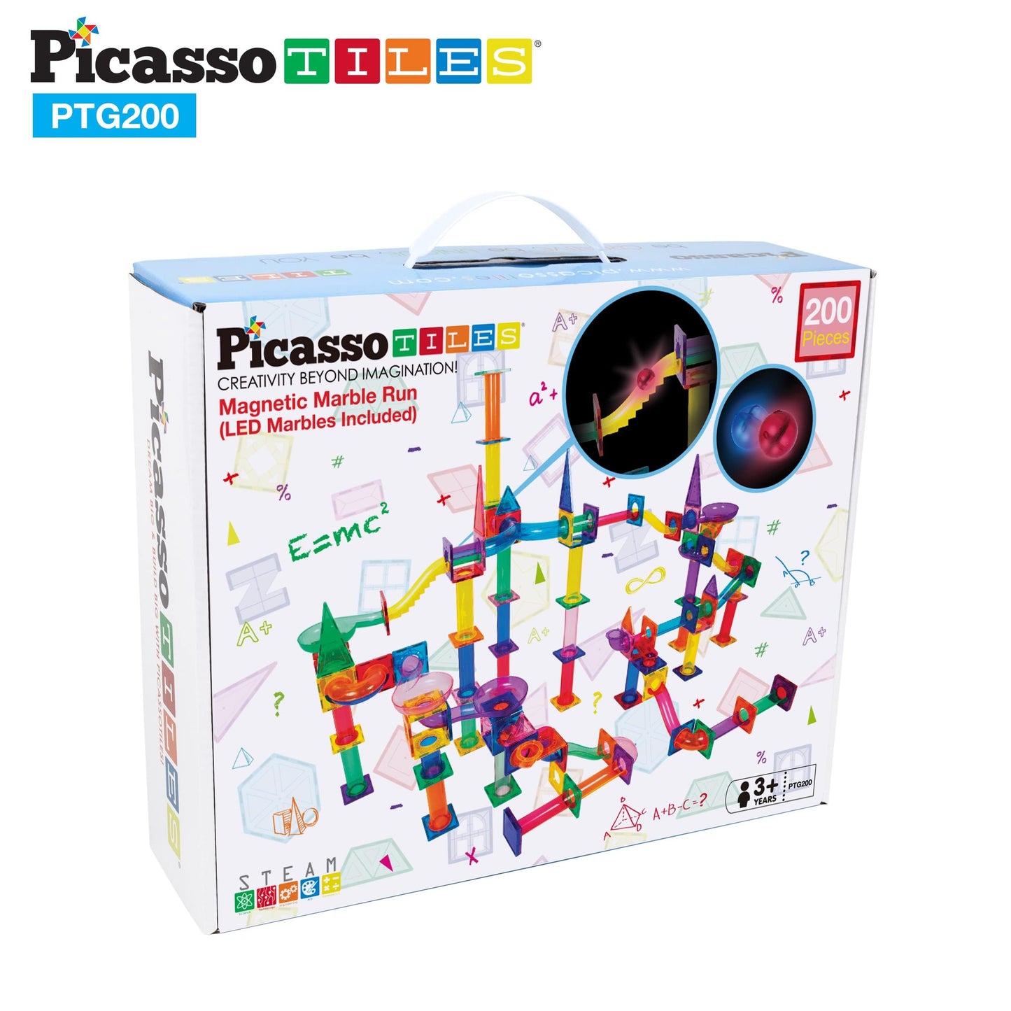 PicassoTiles 108pc 3-in-1 Marble Run Car Race Track Combo Magnetic Tiles PicassoToys Magnet Building Block Educational Construction Toy Playset STEM STEAM Learning Kit Child Brain Development PTG108