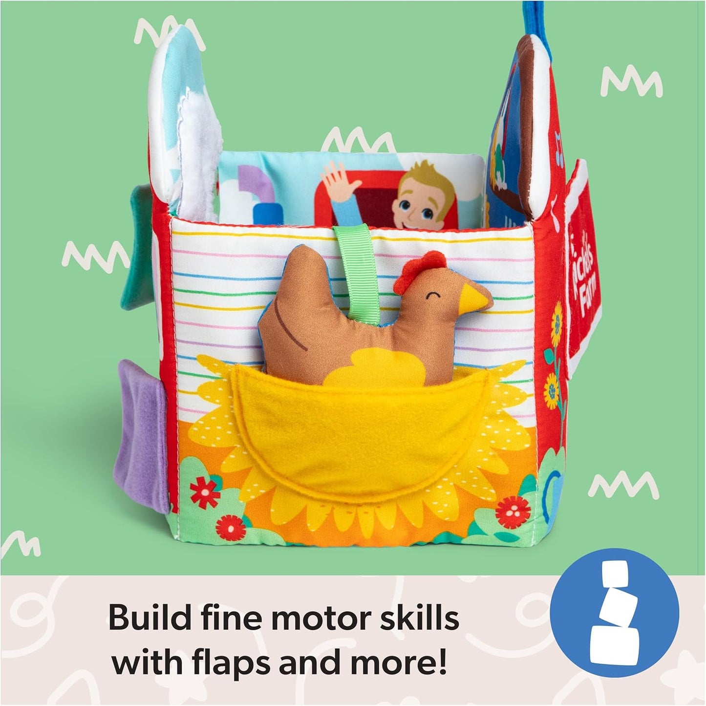 Ms. Rachel Official Sensory Learning Farm, Foldable Soft Baby Book with Plush Cow, Infant Educational Toys for Babies Ages 3 Months to 18 Months