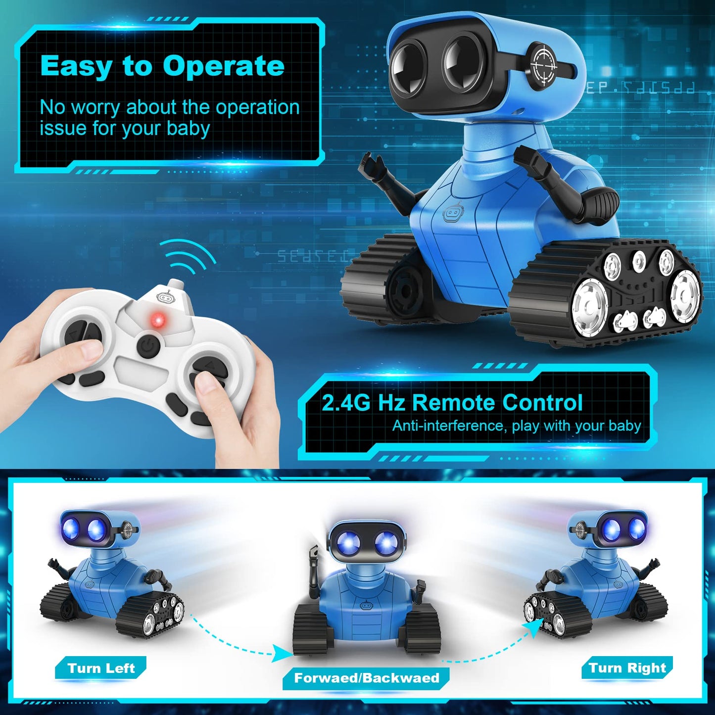 Hamourd Robot Toys for Boys Girls, Emo Robot with Walkie-Talkie Function, Gesture Sensing, Flexible Head & Arms, Programming Motion, Dance Moves, Music, Multi-Mode LED Eye, Toys for Ages