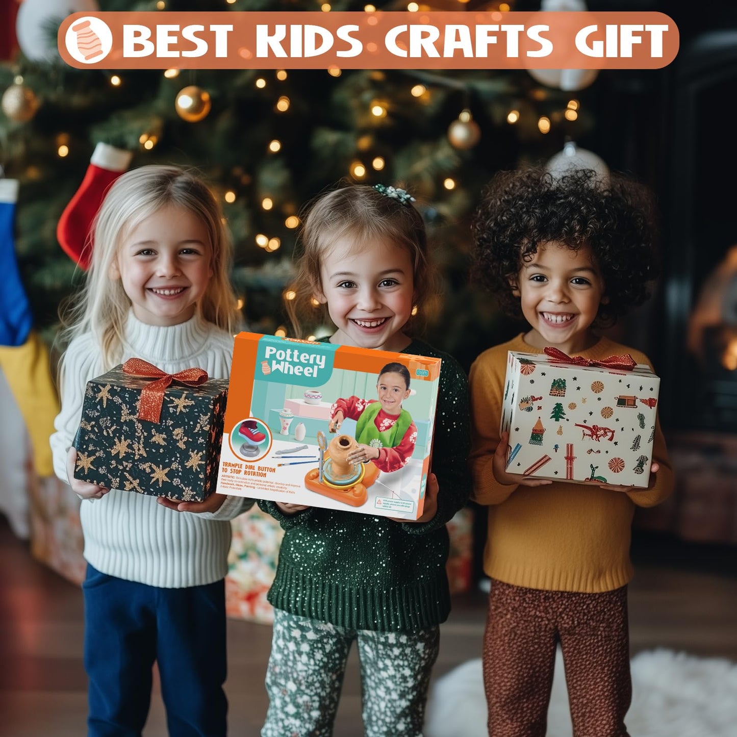 Pottery Wheel for Kids - Complete Pottery Painting Kit Arts and Crafts for Kids Ages 8-12 with 3 Pack Air Dry Clay Art Supplies Toys for Girls Boy Birthday Gift for 6 7 8 9 10 11 12+