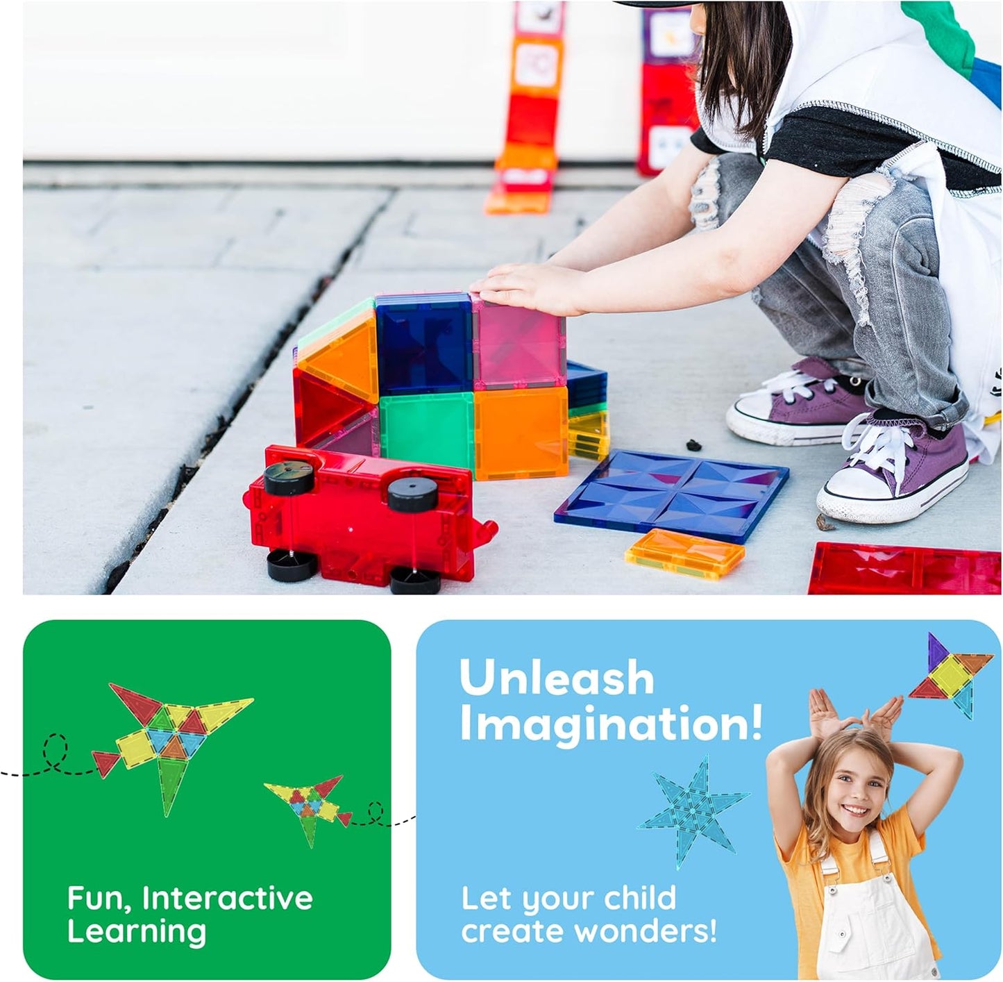 PicassoTiles 60 Piece Set 60pcs Magnet Building Tiles Clear Magnetic 3D Blocks Construction Playboards - Creativity beyond Imagination, Inspirational, Recreational, Educational, Conventional