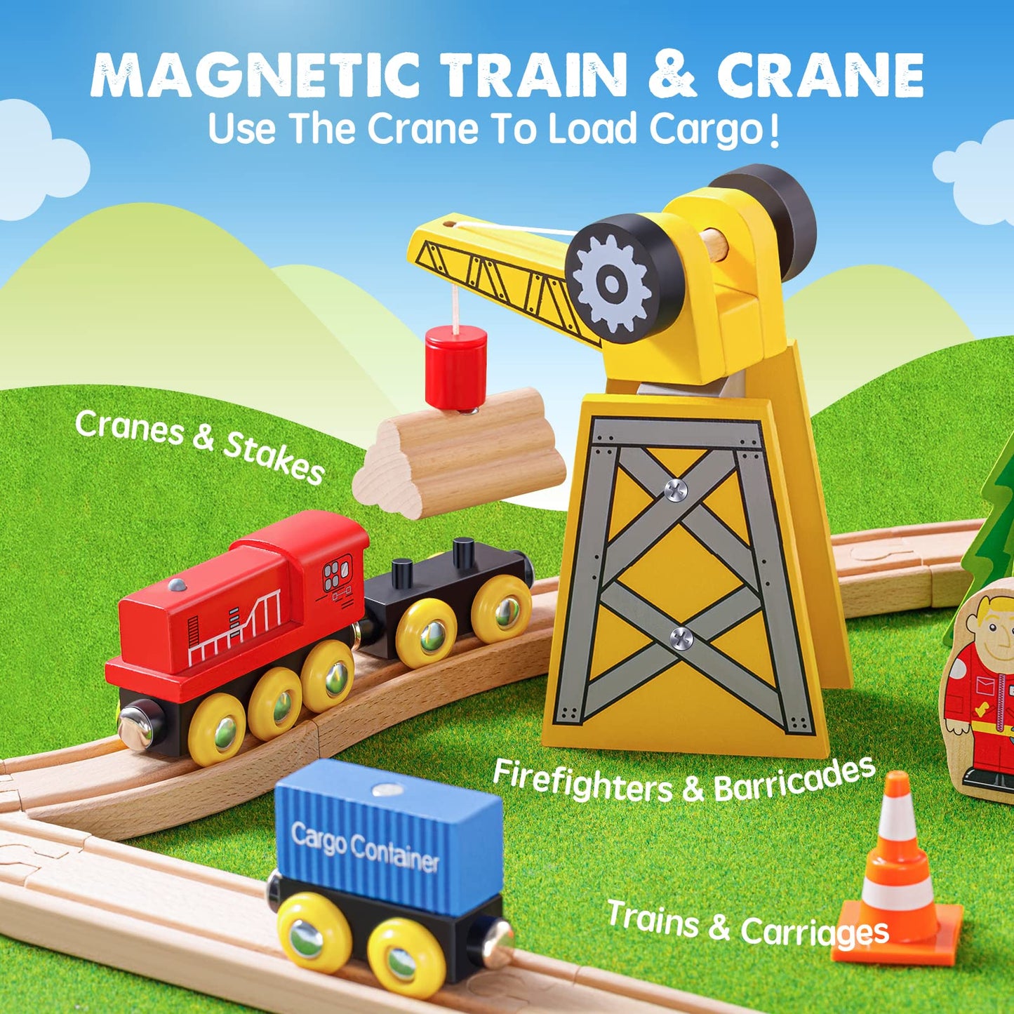 Tiny Land 110PCS Wooden Train Set