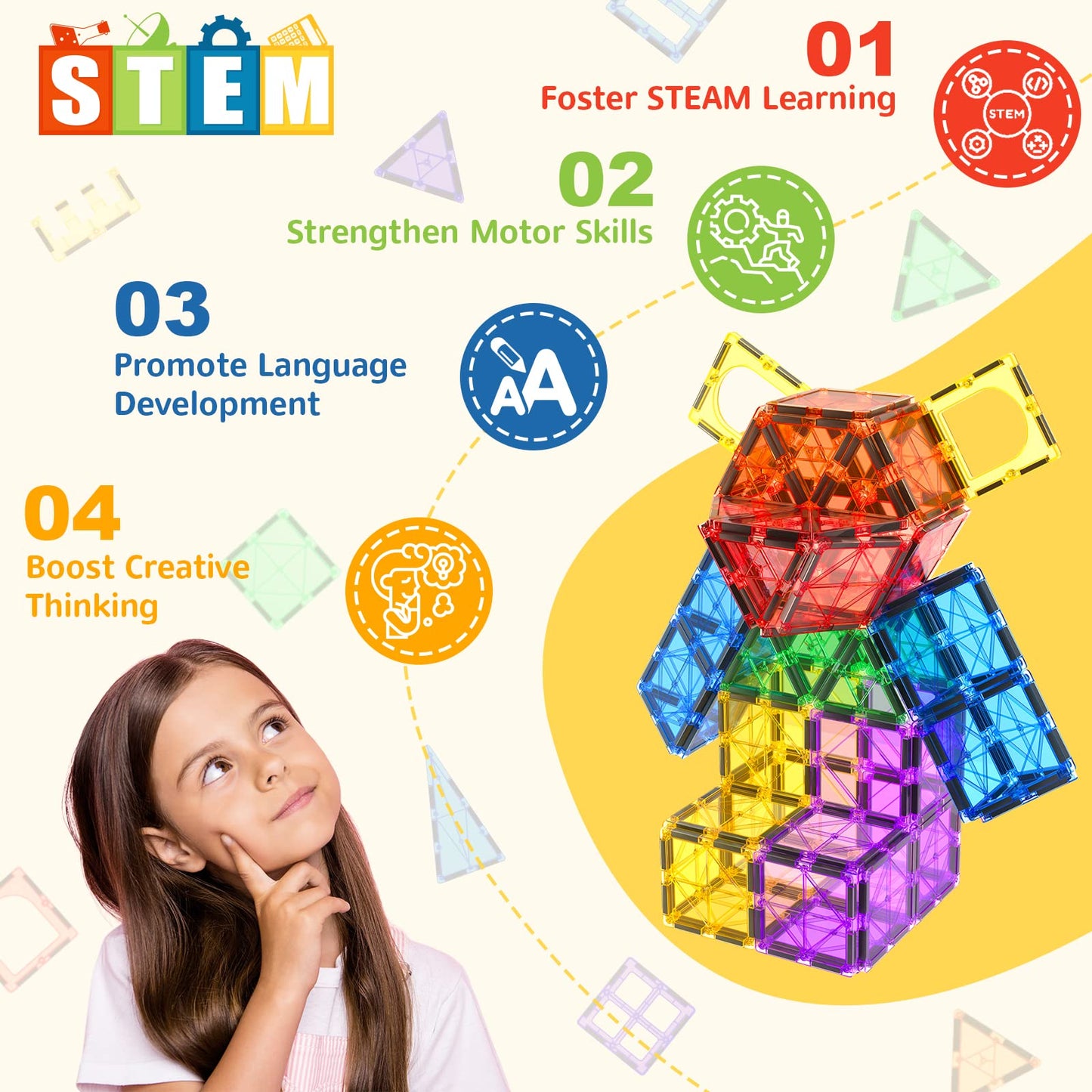 100PCS Magnetic Tiles STEM Building Toys Set