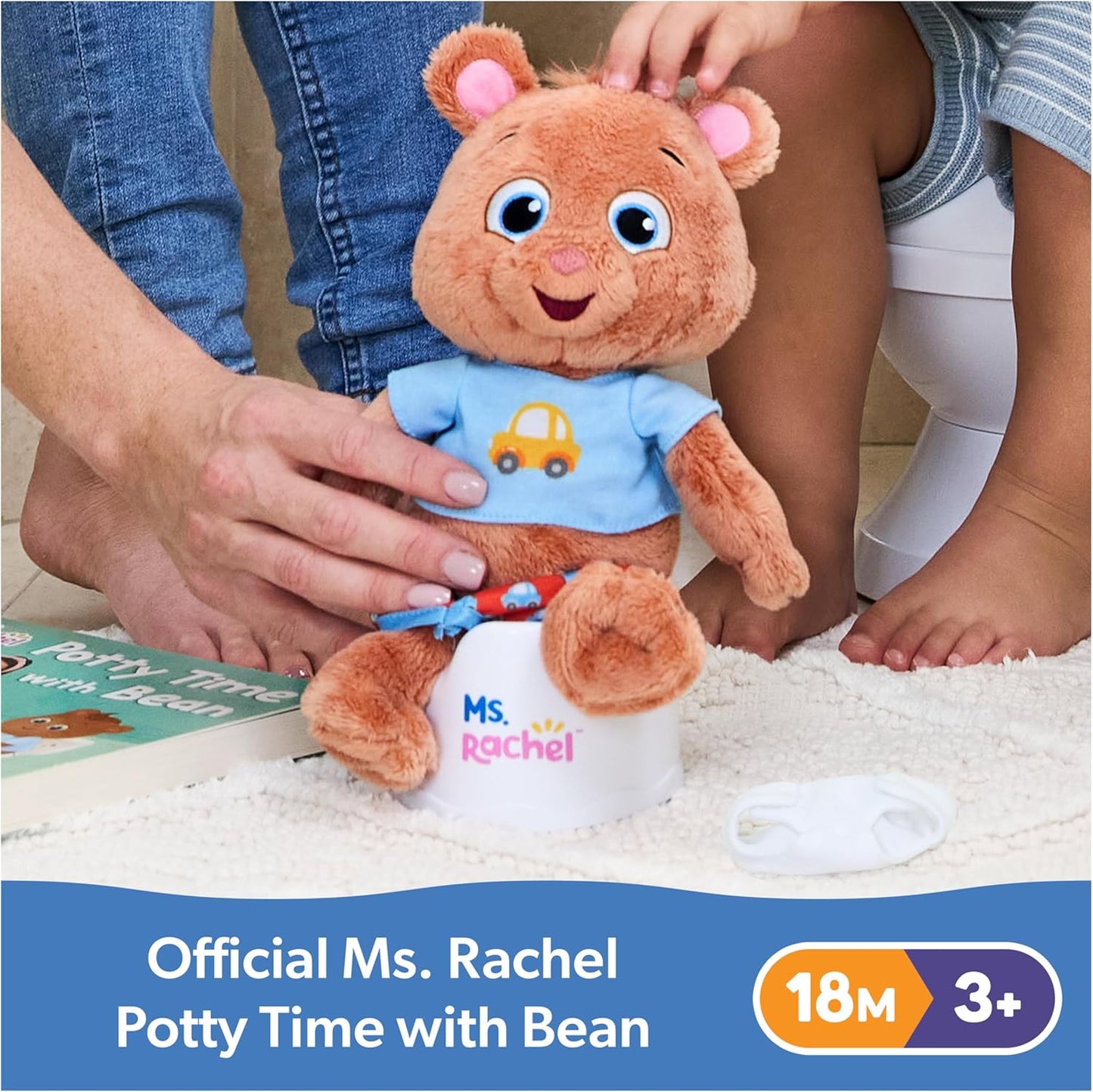 Ms. Rachel Potty Time with Bean, 11” Plush Teddy Bear with Play Toilet & Accessories, Toddler Toys for Girls & Boys for Ages 18 Months to 3+