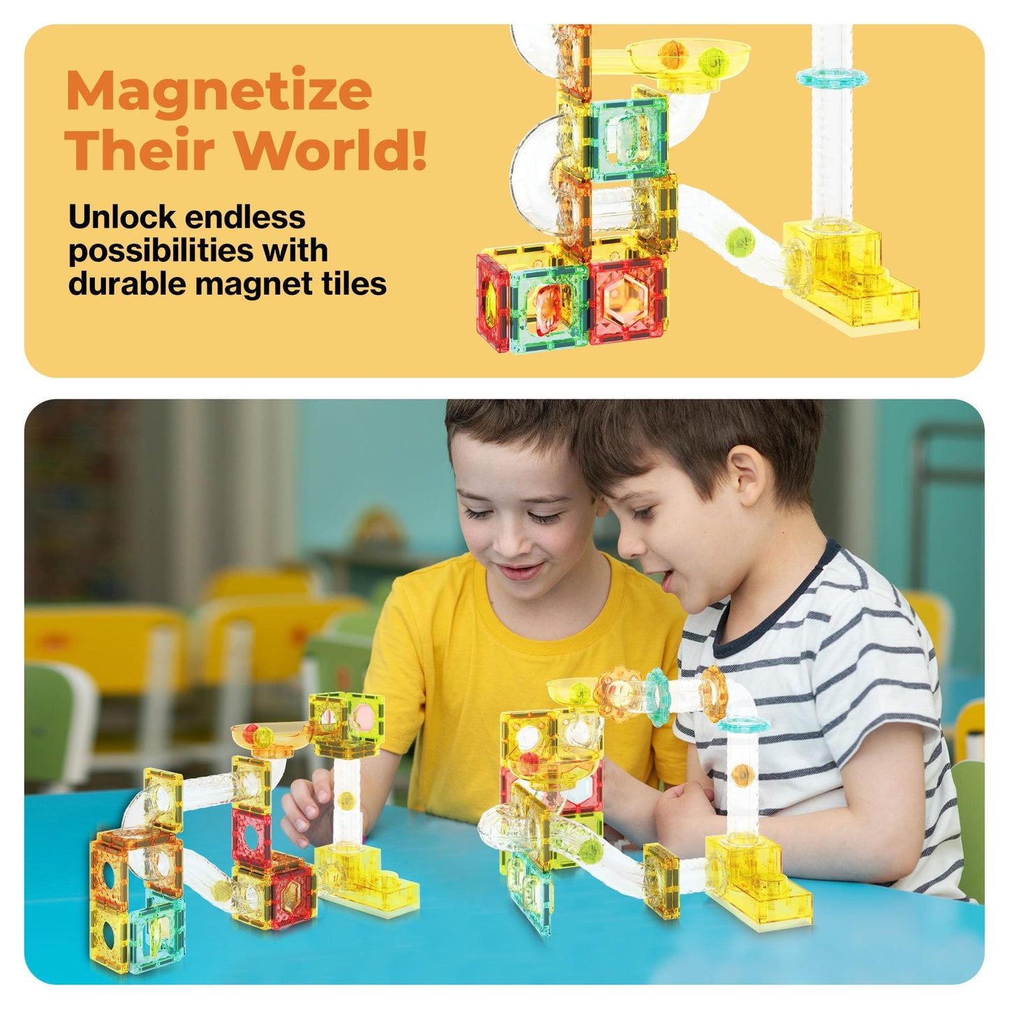 PicassoTiles 108pc 3-in-1 Marble Run Car Race Track Combo Magnetic Tiles PicassoToys Magnet Building Block Educational Construction Toy Playset STEM STEAM Learning Kit Child Brain Development PTG108