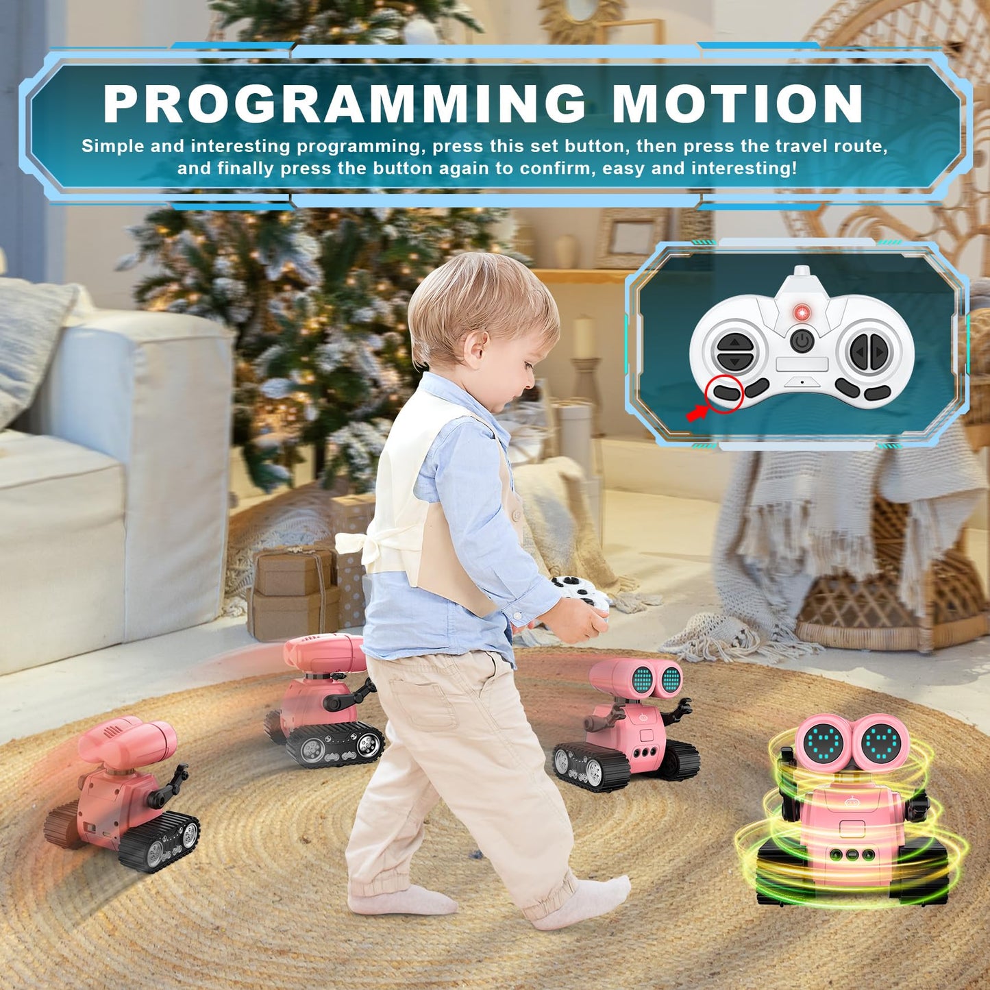 Hamourd Robot Toys for Boys Girls, Emo Robot with Walkie-Talkie Function, Gesture Sensing, Flexible Head & Arms, Programming Motion, Dance Moves, Music, Multi-Mode LED Eye, Toys for Ages