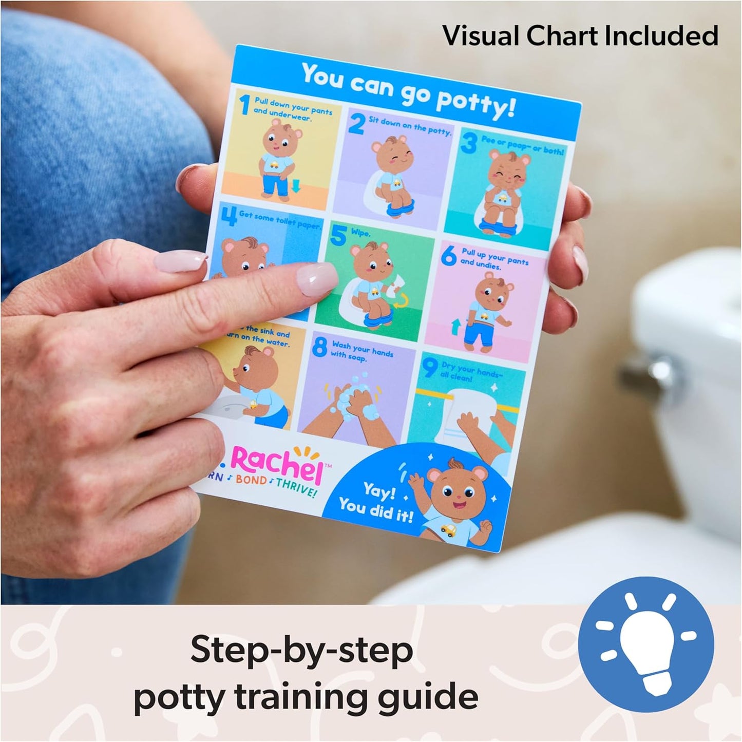 Ms. Rachel Potty Time with Bean, 11” Plush Teddy Bear with Play Toilet & Accessories, Toddler Toys for Girls & Boys for Ages 18 Months to 3+