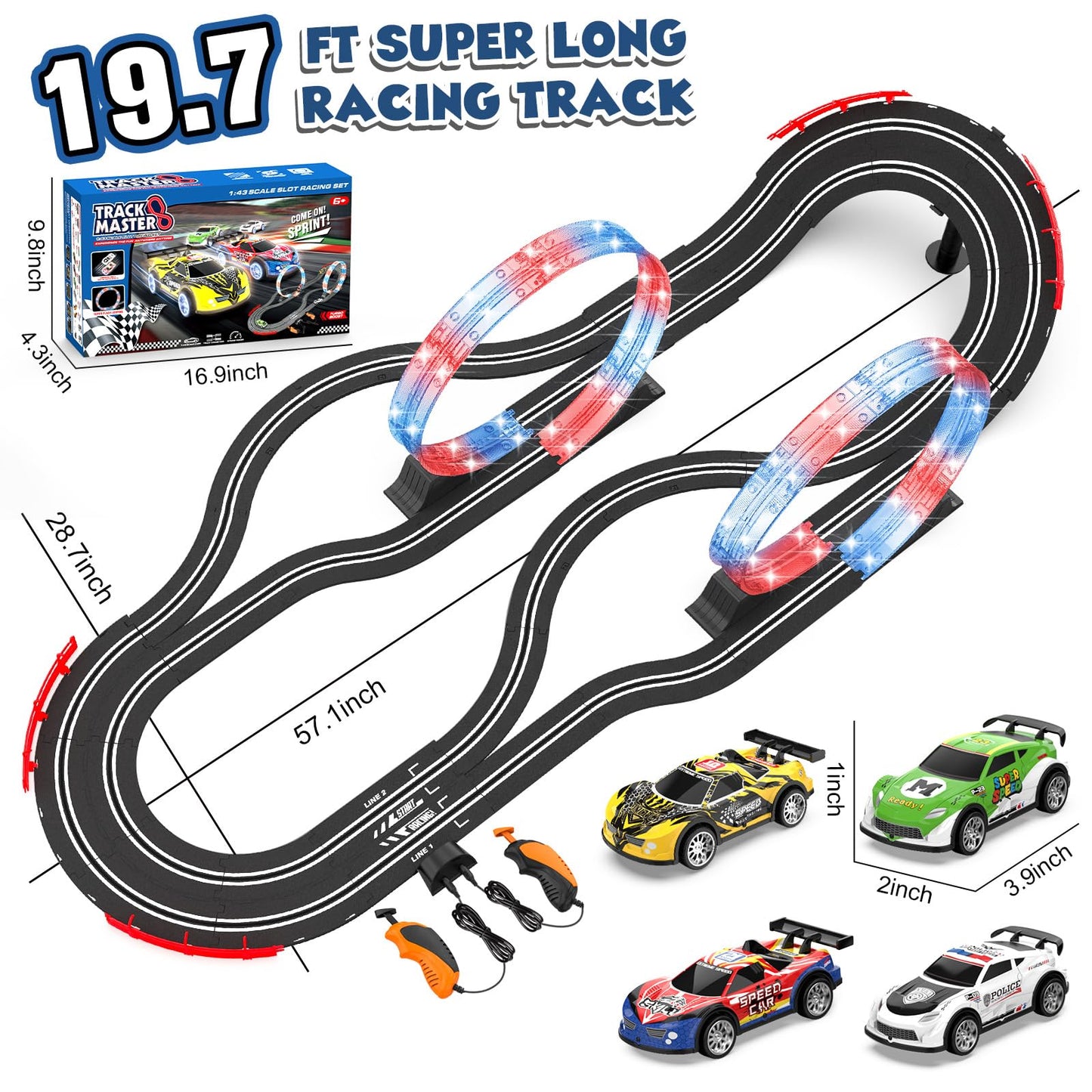 Slot Car Race Track Sets with 4 Slot Cars