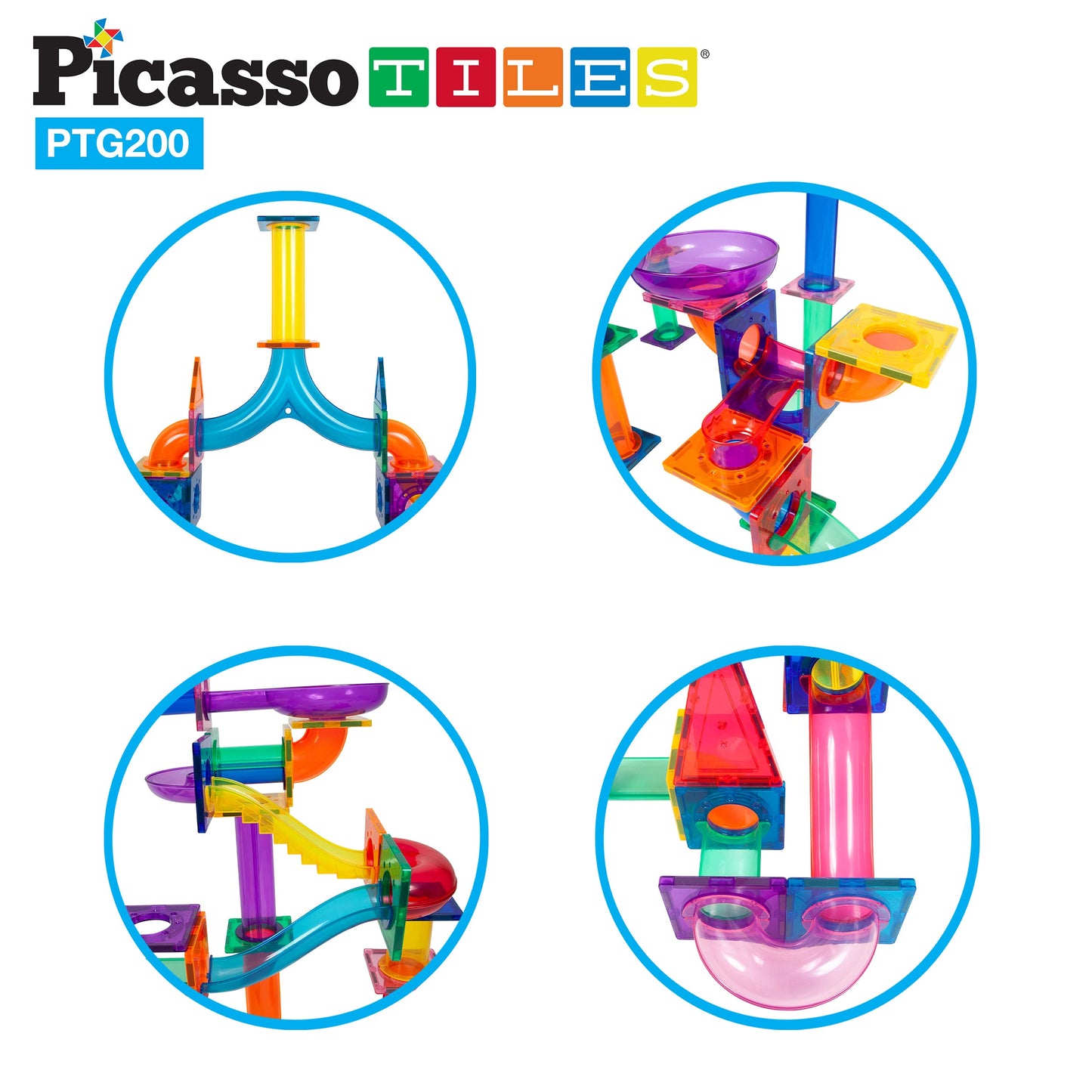 PicassoTiles 108pc 3-in-1 Marble Run Car Race Track Combo Magnetic Tiles PicassoToys Magnet Building Block Educational Construction Toy Playset STEM STEAM Learning Kit Child Brain Development PTG108