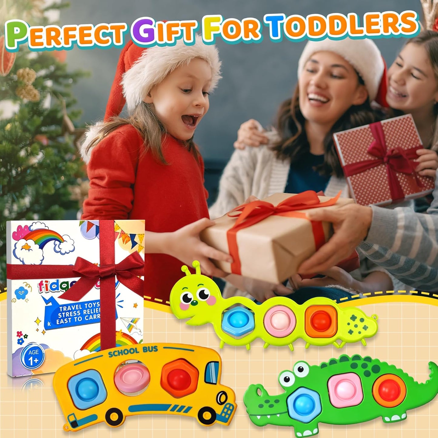 3PC Fidget Popper Sensory Baby Toys for Airplane Travel Essential Activities, Pop it Fidget Toys for Toddler Animal Montessori Toy Autism Autistic Gifts for 12+ Month Babies Toddlers 1 2 3 Year Old