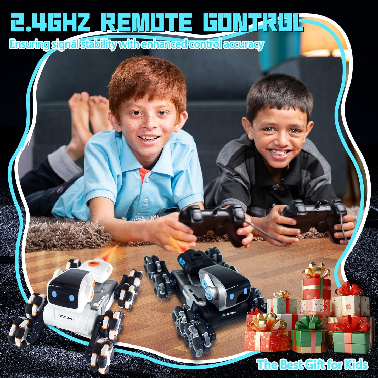 Robot Dog Toy for Kids,2.4Ghz Remote Control Dog Stunt Robot Dog 2nd Gen Remote Control Cars Stunt Rc Cars with Light & Sound Toys Christmas Birthday Gifts for 6 7 8 9 10 11 12 Year Old Boys (white)