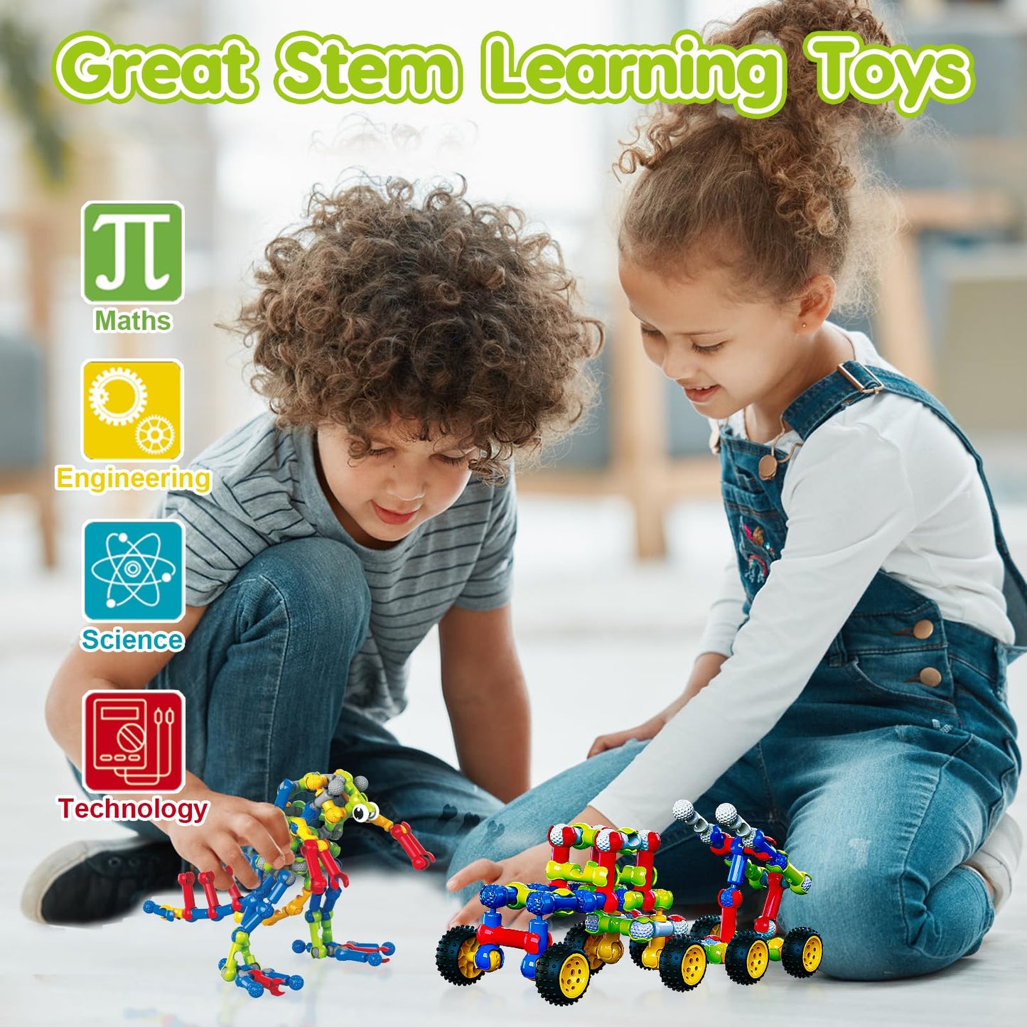 Kids STEM Building Toys for 3 4 5 6 7 8+ Year Old Boy Girl Birthday Gift, 125 Pcs Preschool Classroom Educational Building Blocks Stem Kits Activities Ages 3-5 4-8 5-7 6-8 Engineering Creative Games
